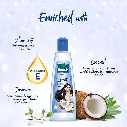 Vista 5 de Parachute Advansed Aceite de coco enriquecido con jazmín con vitamina E para un cabello fuerte y brillante. Repara y fortalece el cabello. Para todo