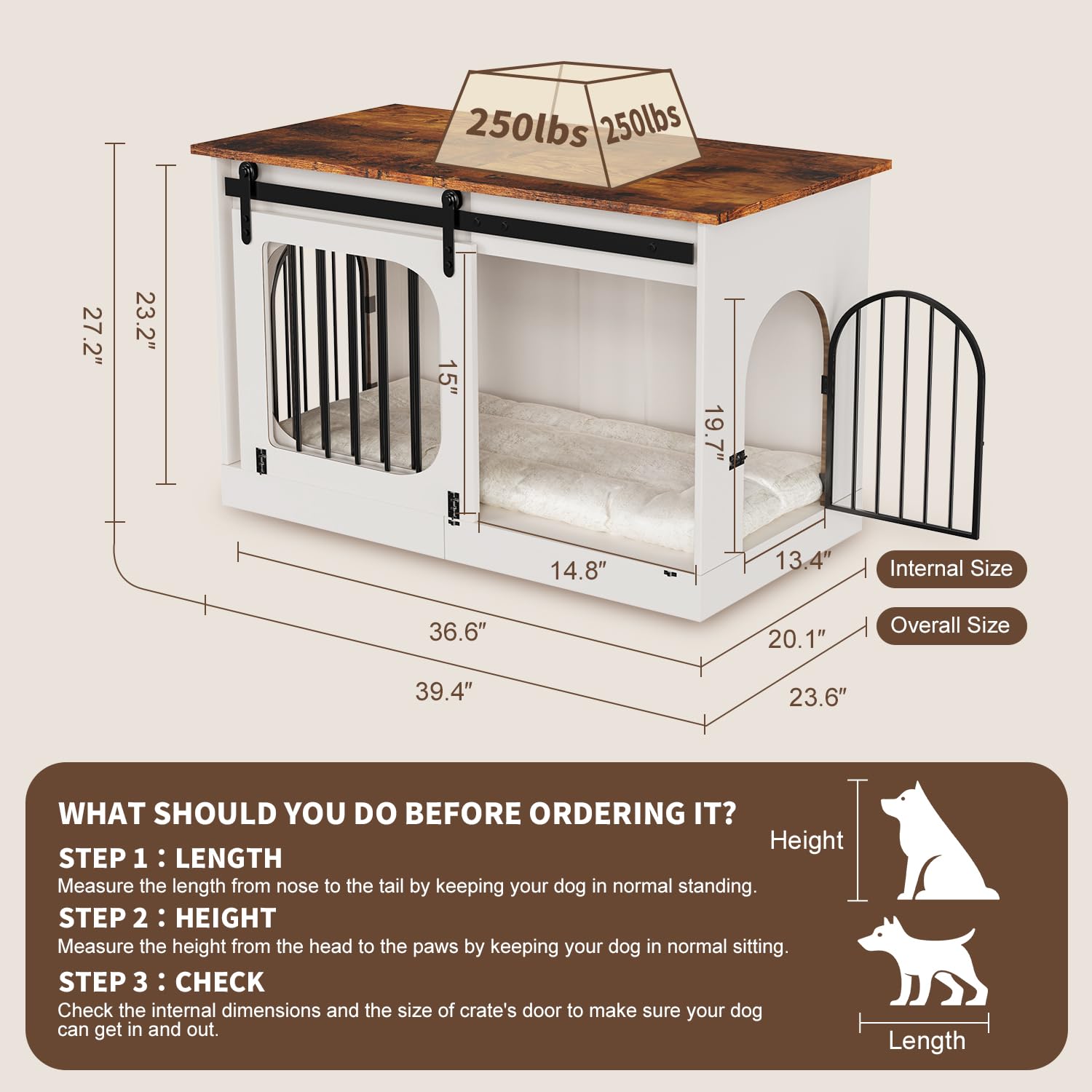 Jaula para Perros Mueble 100 cm, XL Caja para Perros para el Hogar con 3 Puertas Corredizas & Colchón para Perros, 100x60x69cm, Blanco & Marrón