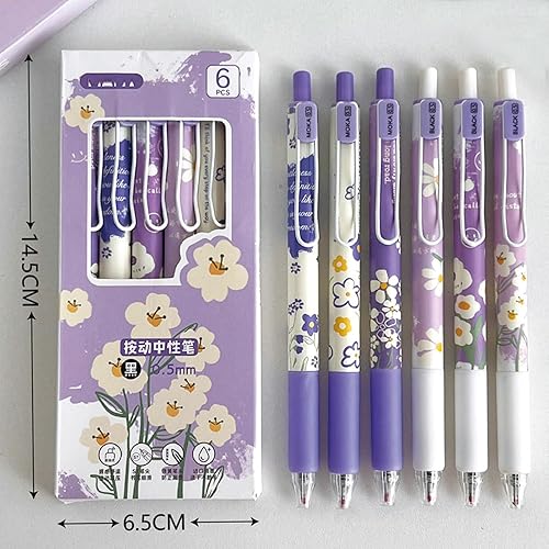 Miniatura 3 de MOZXIRZ 6 bolígrafos de tinta de gel, bolígrafos retráctiles de flores de 0.020 in, bolígrafos de gel de tinta negra para mujeres y niñas, bonitos