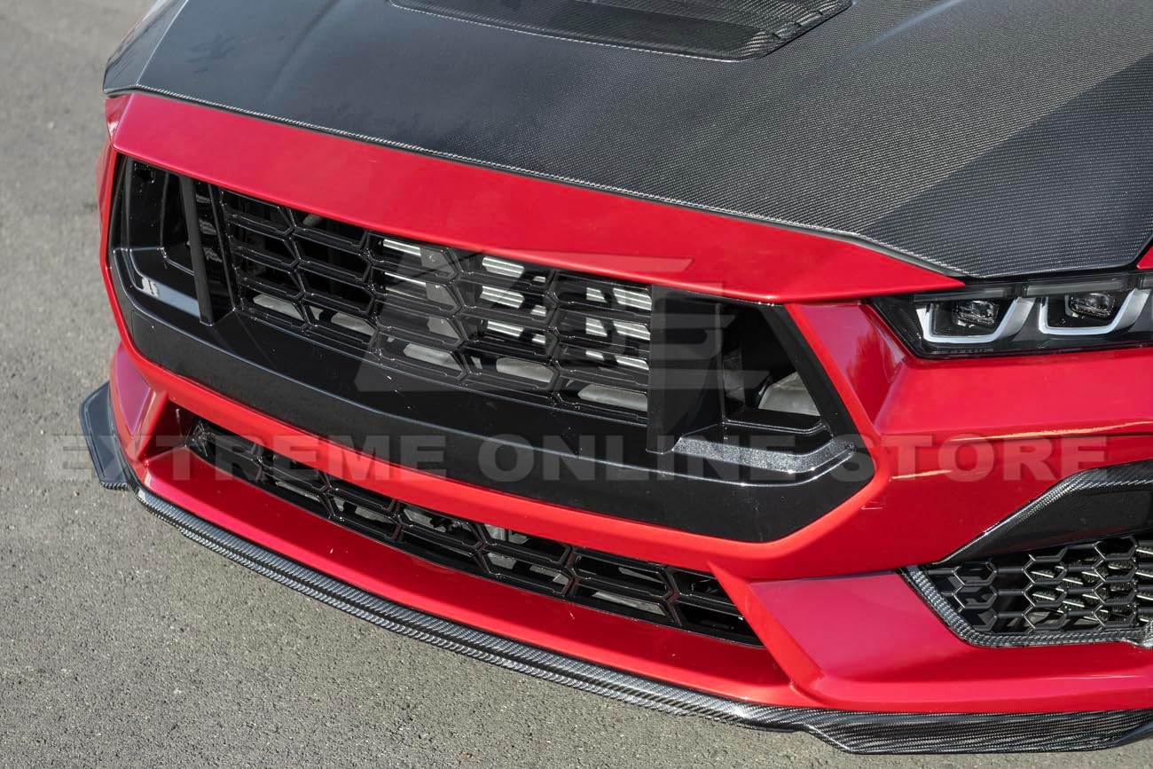 Replacement For 2024-Present Ford S650 Mustang EcoBoost & GT Models | Dark Horse Style ABS Plastic - Painted Glossy Black Replacement Front Upper & Lower Grille Insert Cover