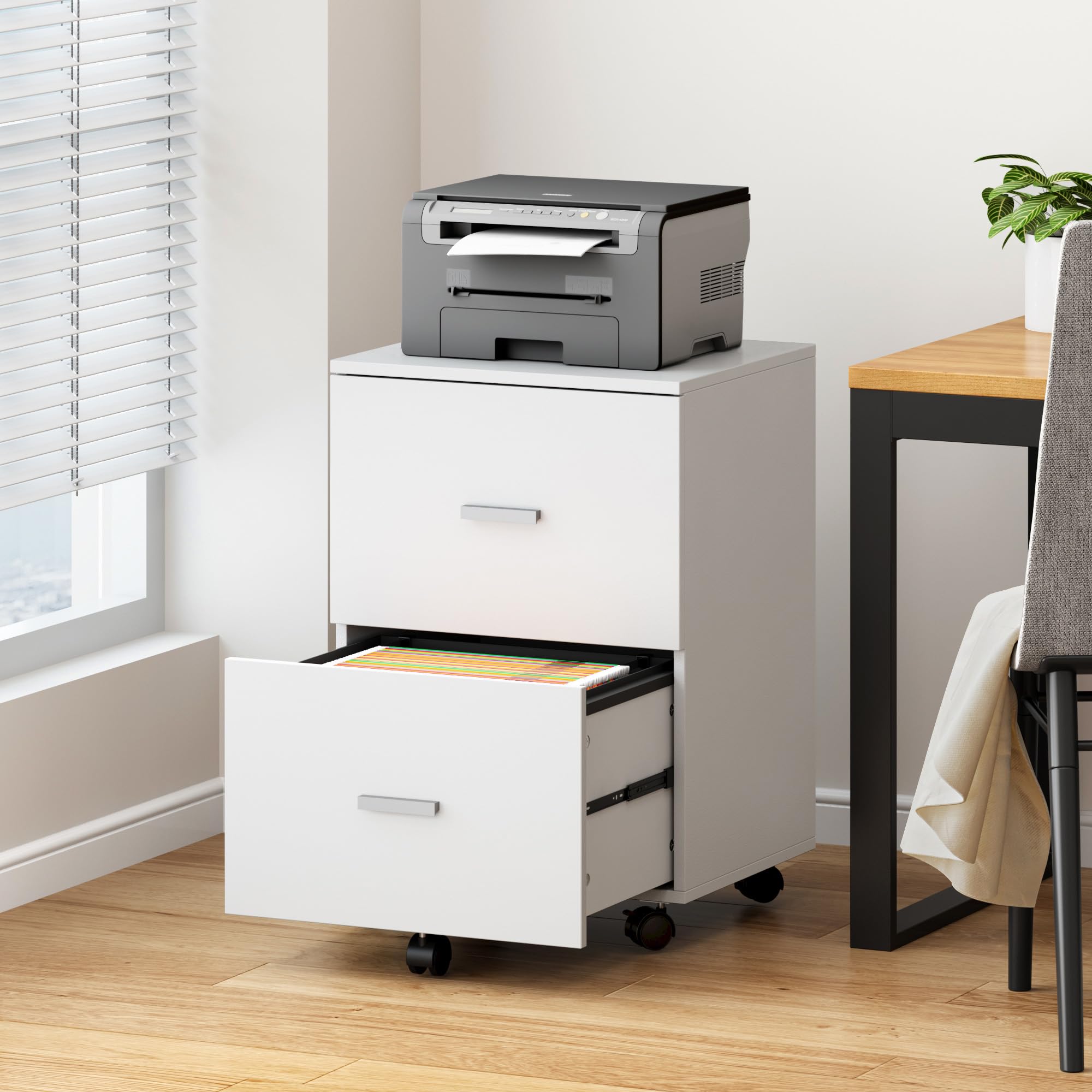 SDHYL Armario archivador de 2 cajones con ruedas, organizador de oficina para A4/cartas/documentos legales, 46,2 x 40 x 67,5 cm (blanco)