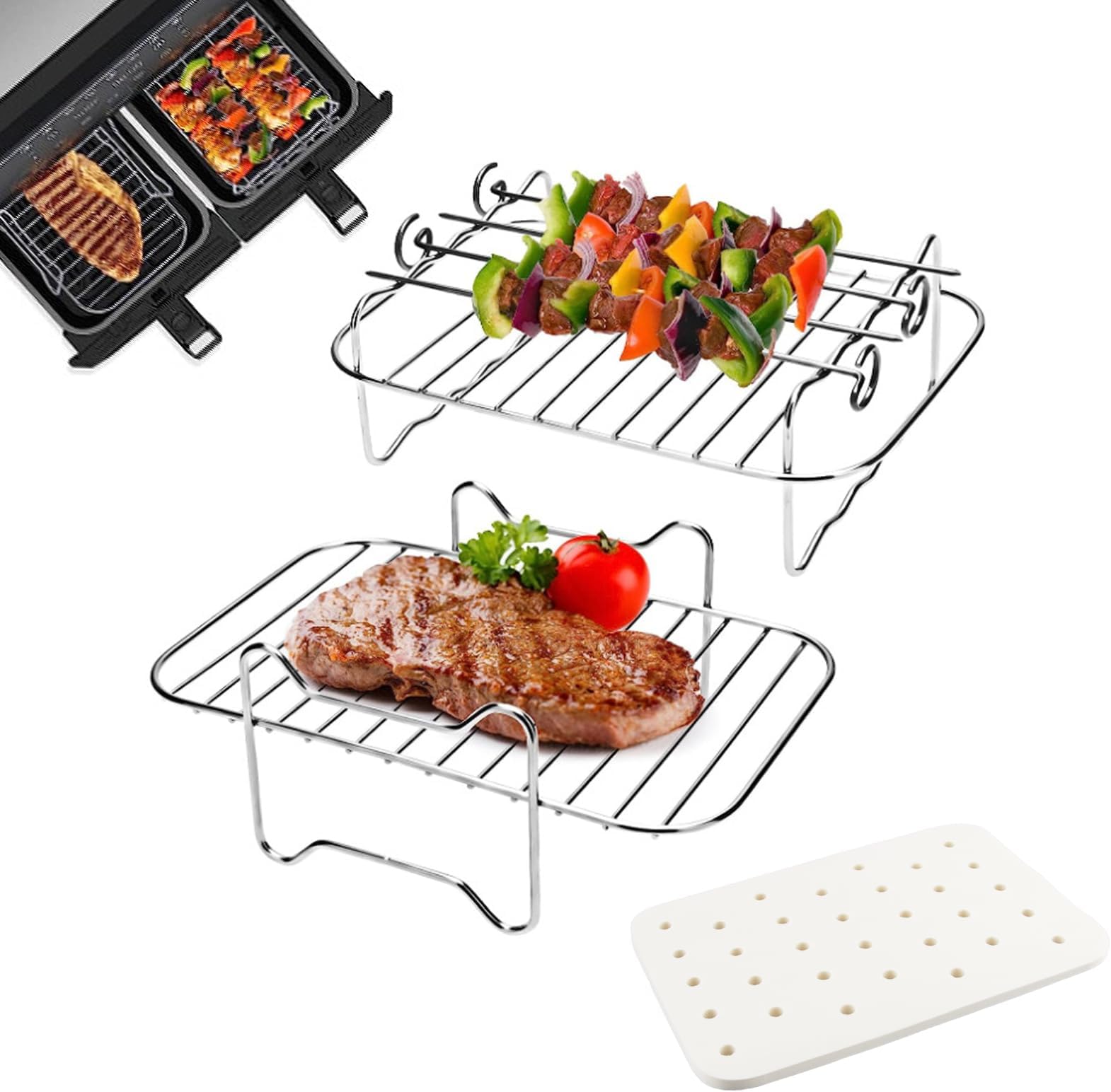 Airfryer rek vierkant voor Cosori 5,5 l/Instant Vortex Plus 8,5 l/Gourmia 6,7 l/Tefal 6,5 l, Airfryer Plankrek, roestvrij staal accessoires