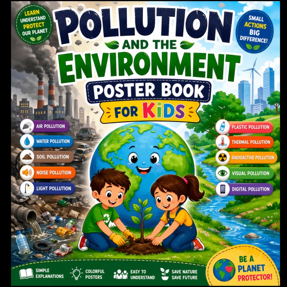 Pollution and the Environment: Types, Causes, and Effects of Air, Water, Soil, Noise, Light & More Explained with Visual Charts Poster Book for Kids