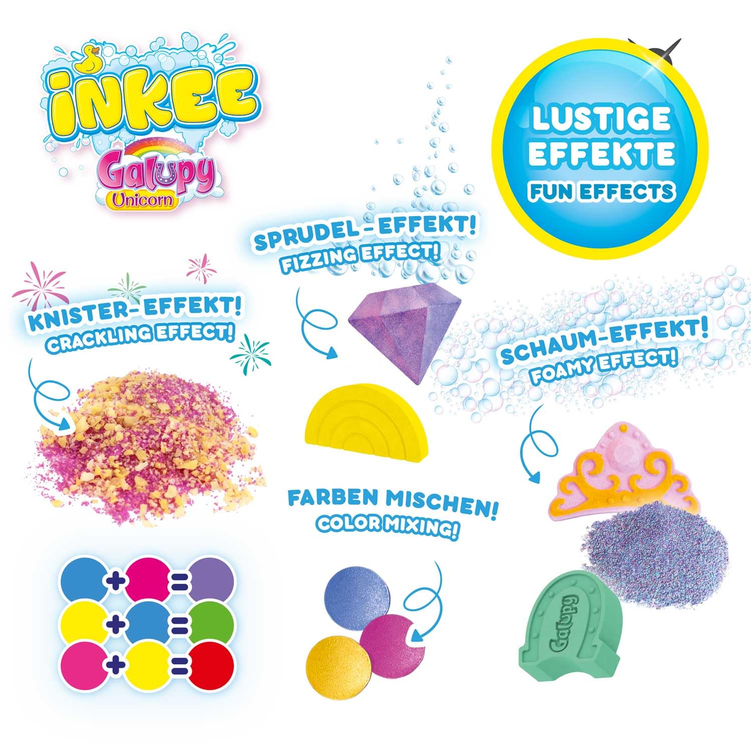 INKEE GALUPY | Coffret de Bain Licorne avec 7 Additifs pour Enfants - Bombes de bain Licorne