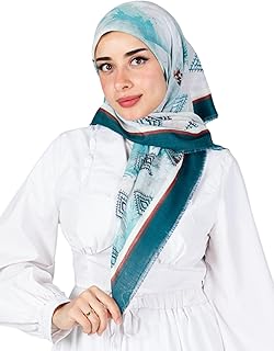 سكارف كتان مطبوع للنساء من فرح، متعدد الألوان، 95 × 95 سم