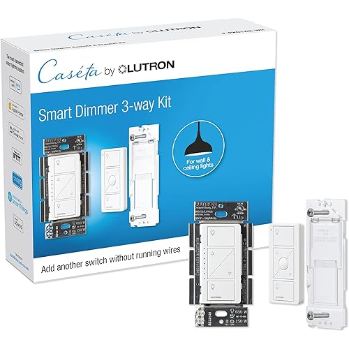 Lutron Caseta 3 Way Smart Dimmer Light Switch Kit, Includes Pico Remote, Bracket, and LED Dimmer Switch, No Neutral Required, P-PKG1WB-WH
