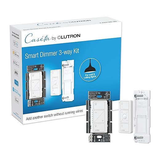 Lutron Caseta Smart Lighting Original Dimmer Switch Kit w/ Pico Remote and Bracket, for LED Lights, Works w/ Alexa, Apple Homekit, Google Home (Hub Required), 150W, No Neutral Required, P-PKG1WB-WH