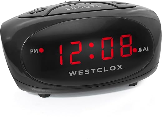 Westclox Super-Loud LED Electric Alarm Clock with 0.6 Digital Display, Adjustable Alarm Volume, 9-Minute Snooze & Battery Backup – Standard Digital Clock for Bedroom, Home or Office (Black)