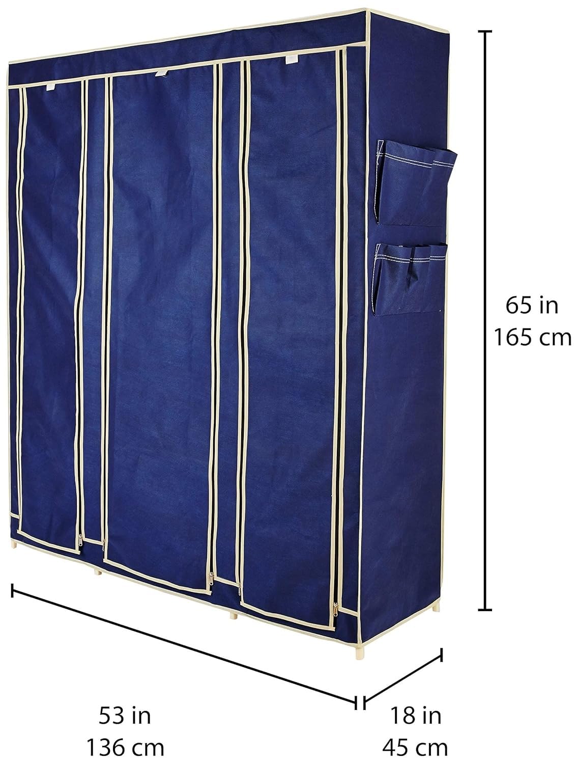 OBBO -Poartable Fabric,Plastic,Iron 3-Door Foldable Wardrobe Closet with shelevs and Hanging Rod-Lightweight,Foldable Storage Solution. 10 Racks, Black, 162 Cm, 44 Cm, 138 Cm-Blue - Image 8 thumbnail