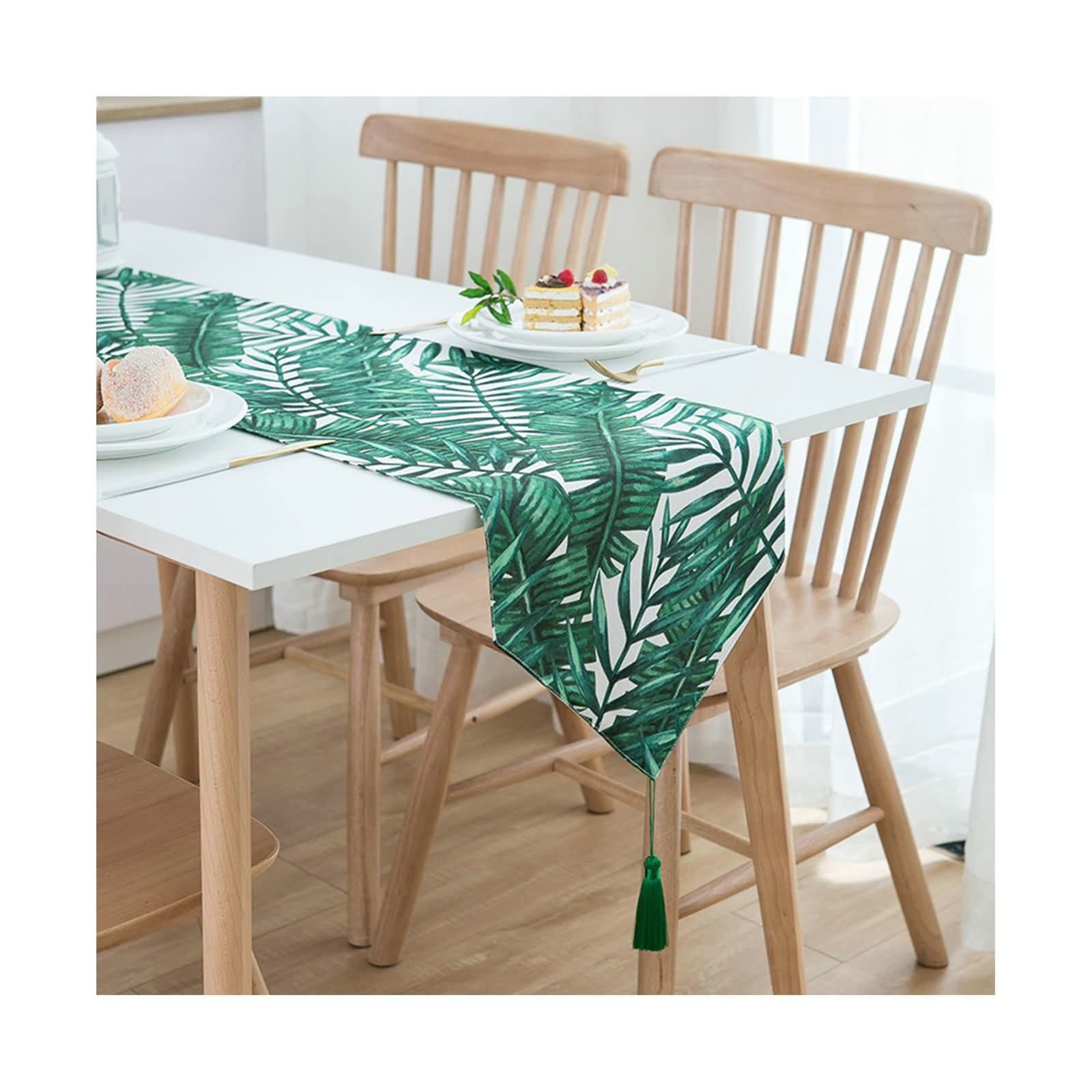 Chemin de table de Noël polyester vert décoration table longue 33x160