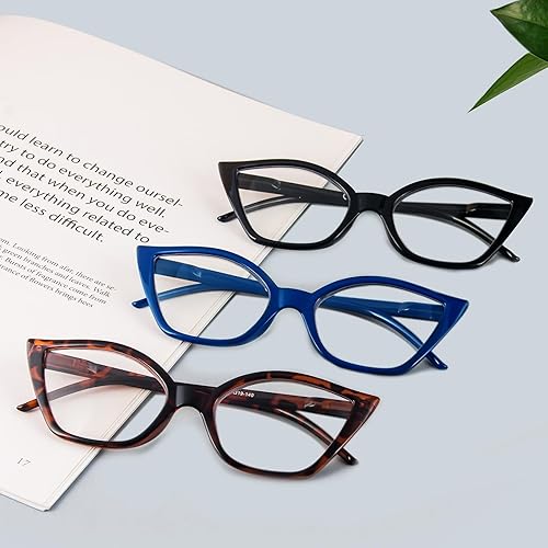 Miniatura 7 de DXYXYO Gafas de lectura de ojo de gato para mujer, paquete de 3 unidades, anti luz azul, para lectura de computadora, estilo retro con bisagra de