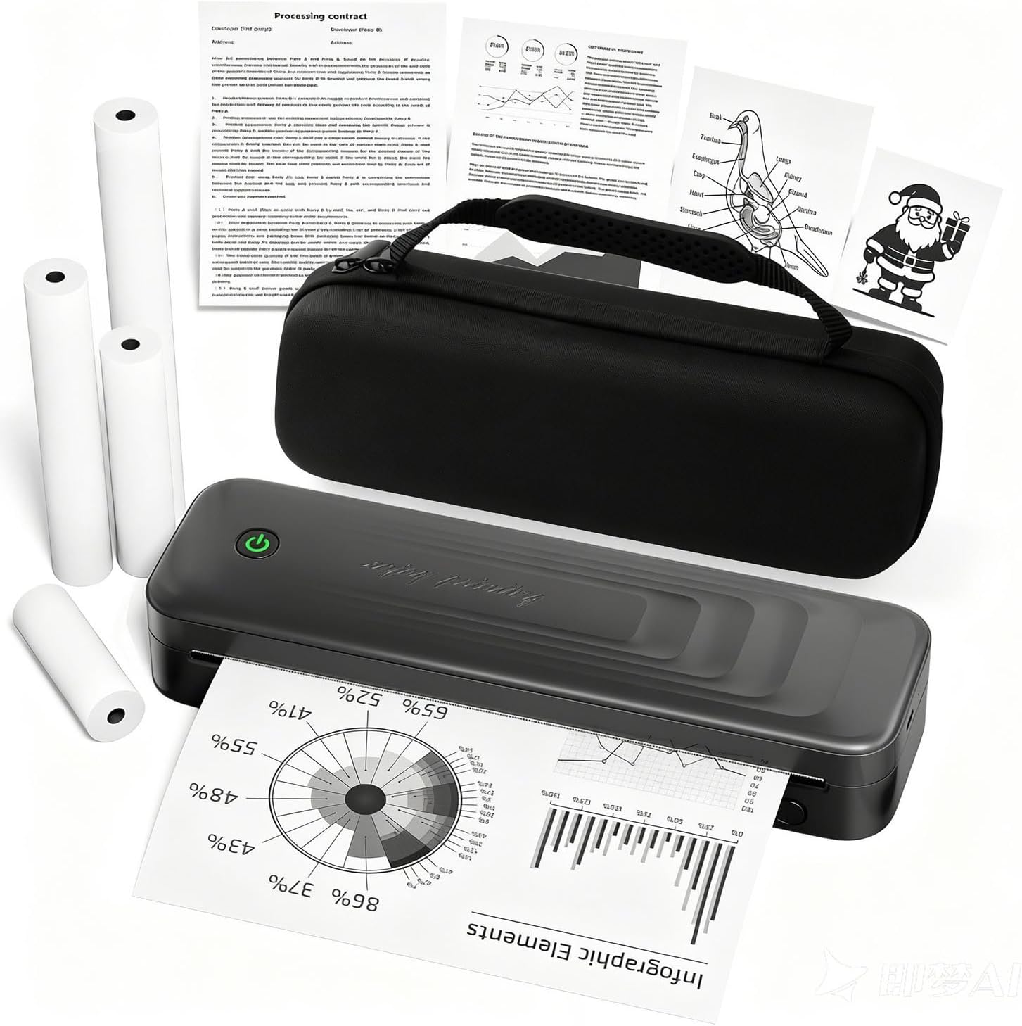 Portable Printers Wireless for Travel, Bluetooth Inkless Thermal Printer Support 8.5" X 11" US Letter, Small Mobile Printer for Phone Laptop, with Carry Case & 4 Rolls Thermal Paper, Dark Grey