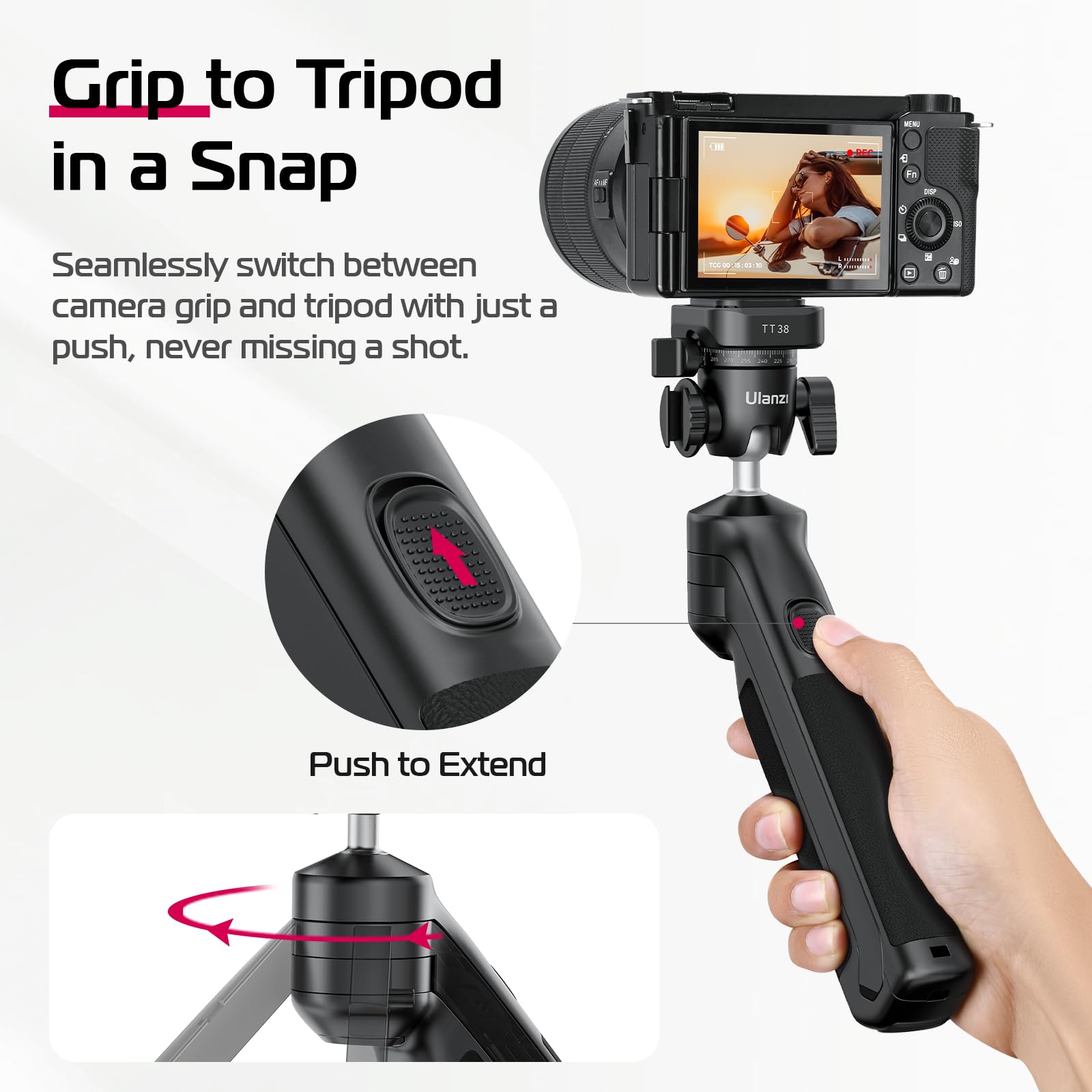 ULANZI TT38 Mini Stativ mit 3kg Belastbarkeit und F38 Schnellspanner, kompaktes Reisestativ für Sony a7c, Nikon Z30 und Fujifilm X-S10/X-S20