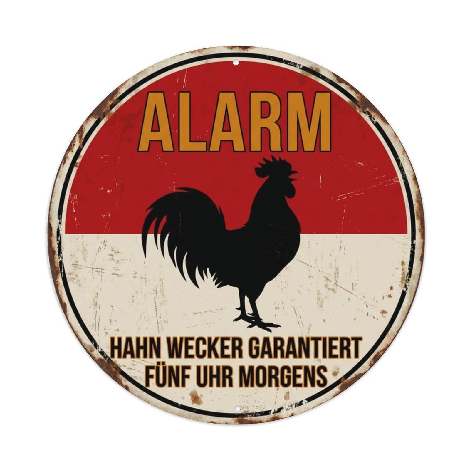 Retro Rooster Alarm Clock Vintage Metal Tin Sign Plaque Wall Decor for Cafe, Club, Garden Round Metal Poster 8x8Inch