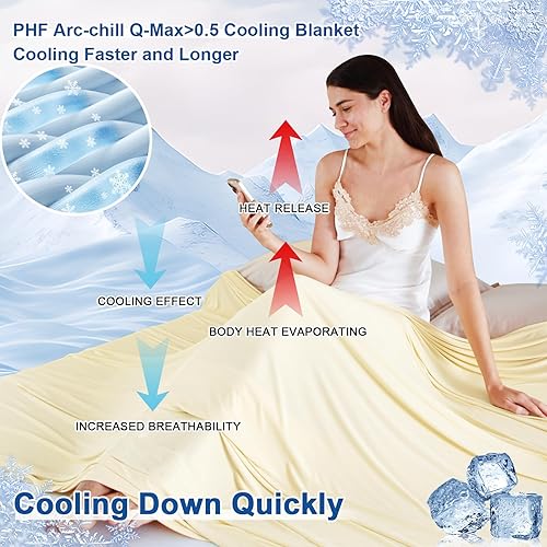 Vista 16 de PHF Manta refrescante reversible doble tamaño individual, Soft Arc-Chill Q-Max > 0.5 delgada de verano de una sola capa para personas que duermen