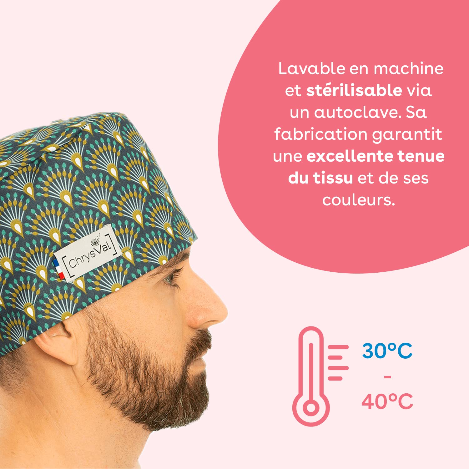 Calot Couvrant Bleu Nuit - Bonnet Médical ou Calot Cuisine Unisexe 100% Coton Oeko-Tex - Réglable Avec Attaches et Elastique