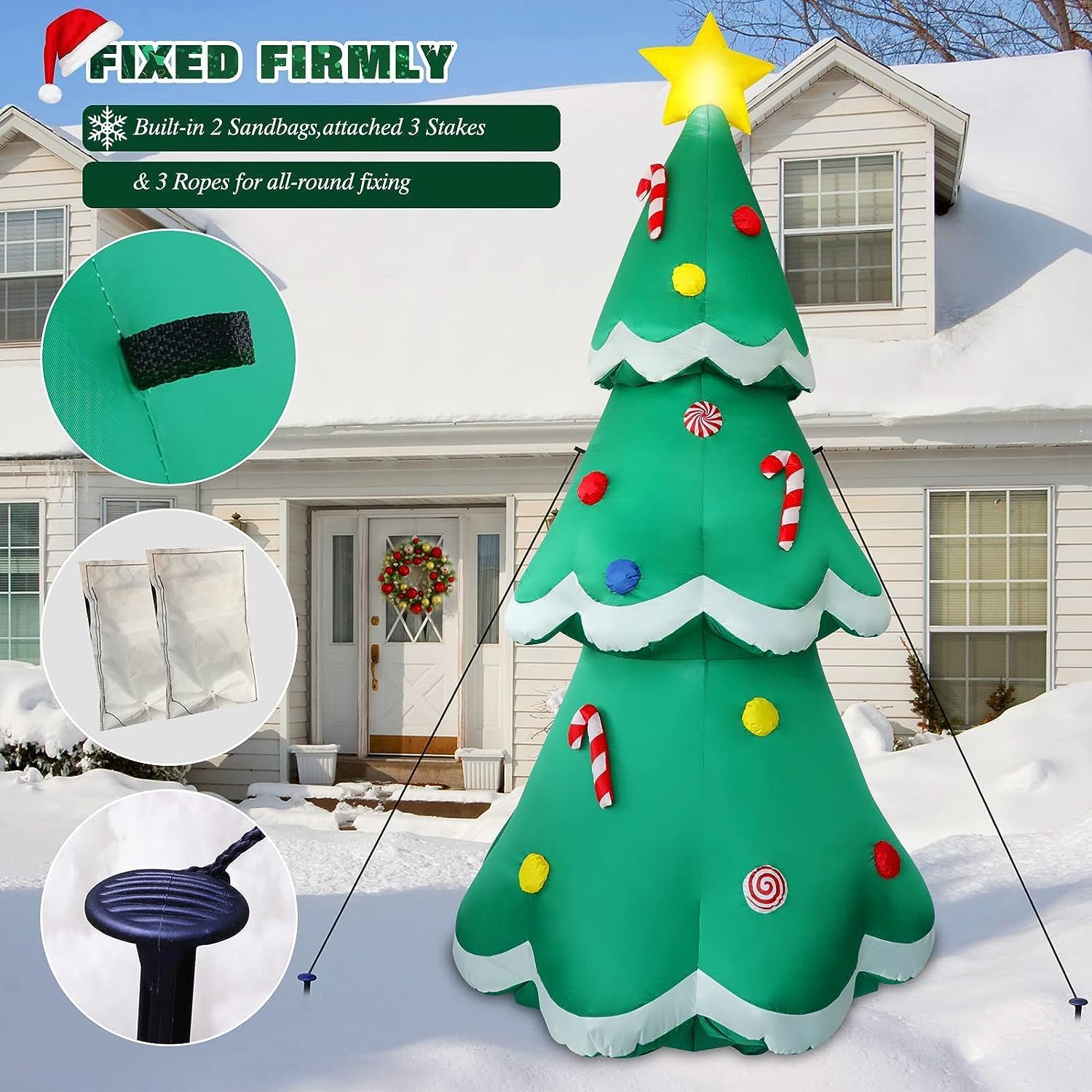 Árbol de Navidad Inflable LED de 213 cm, para Exteriores, IP44, Resistente al Agua, Resistente al desgarro, decoración para Interior y Exterior, Fiesta de Vacaciones, Sorpresa de cumpleaños, césped
