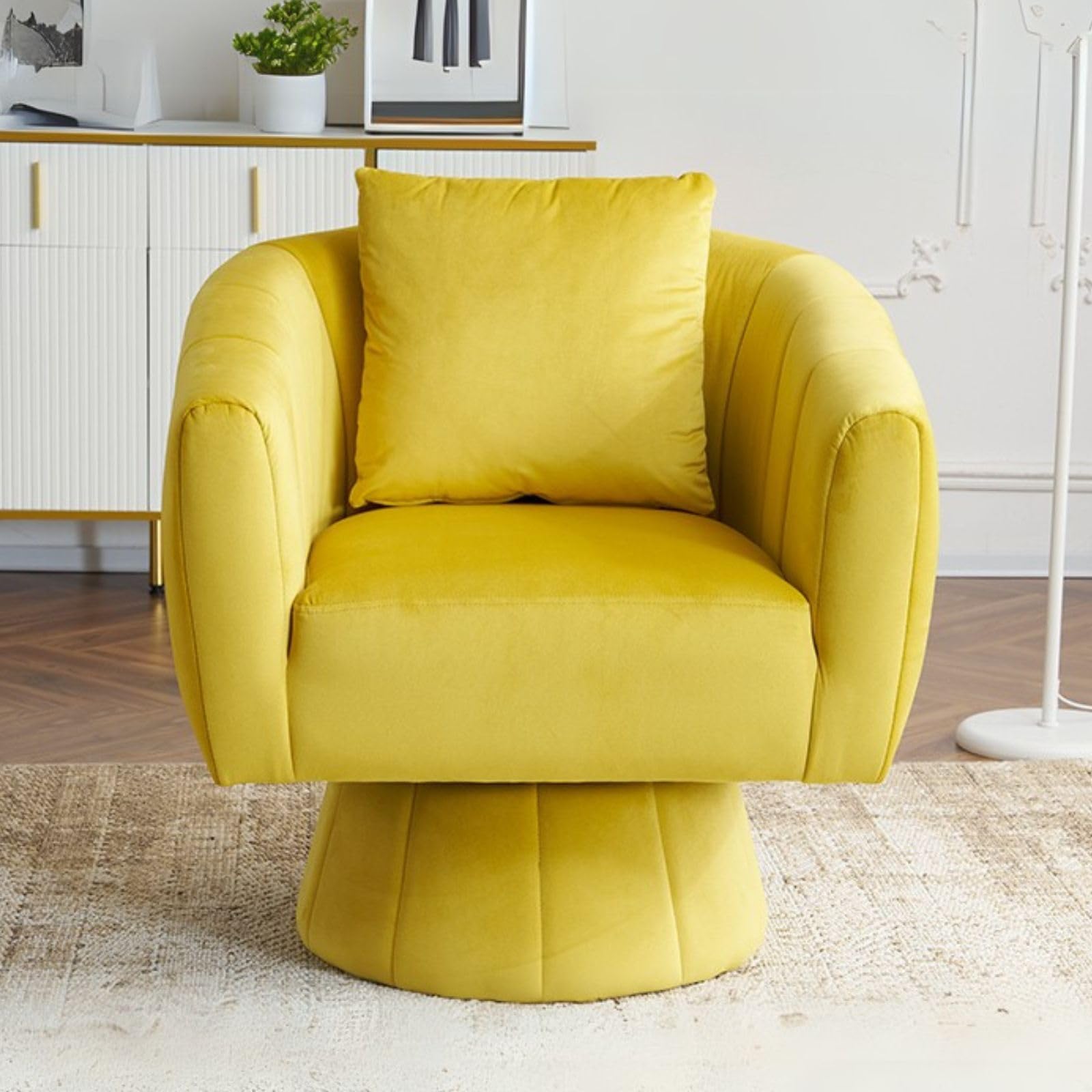 GODECOR 360°Swivel Accent Chair,Modern Velvet Barrel Accent Chair with Fluffy Cushions,Comfy Wide Upholstered,Accent Chairs for Home Sofa Living Room/