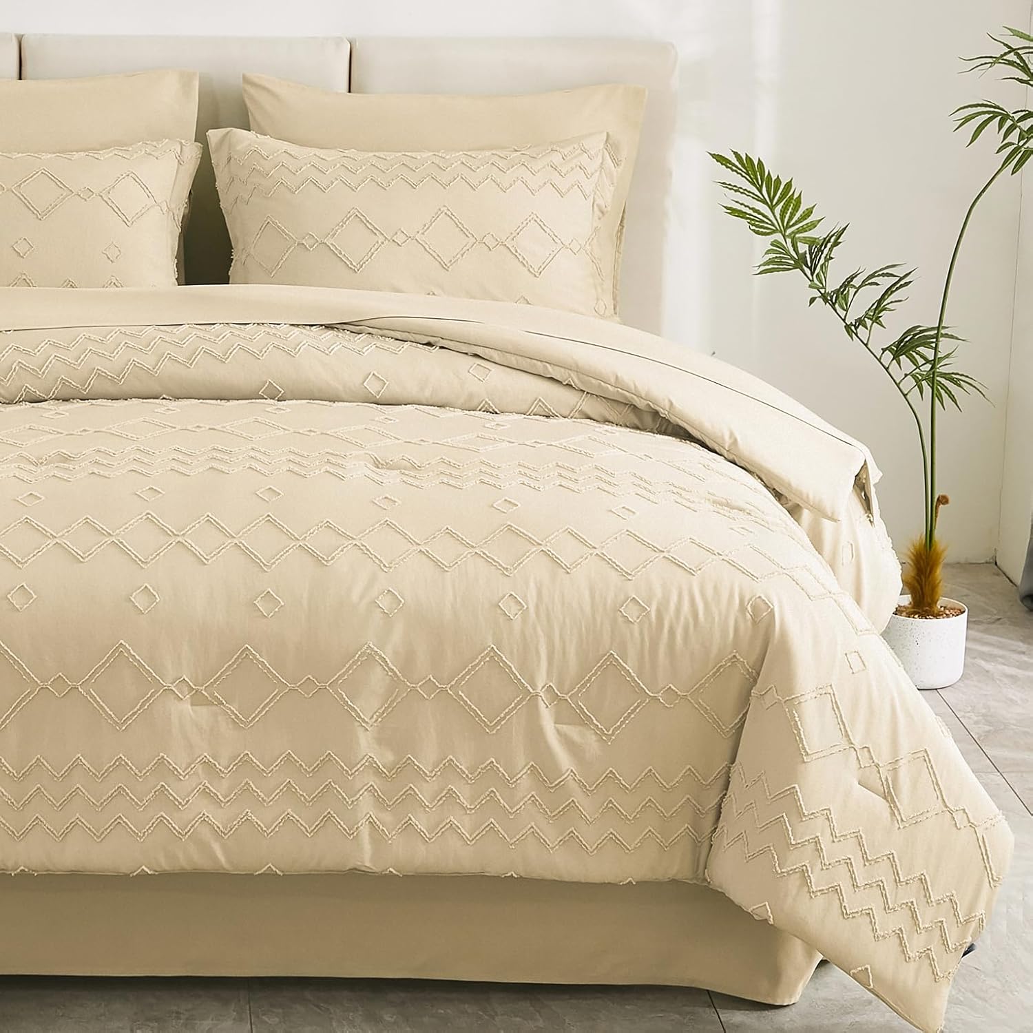 Amazon.com: EMME Twin Comforter Set Tufted-Beige Boho Bedding Sets, 5 ...