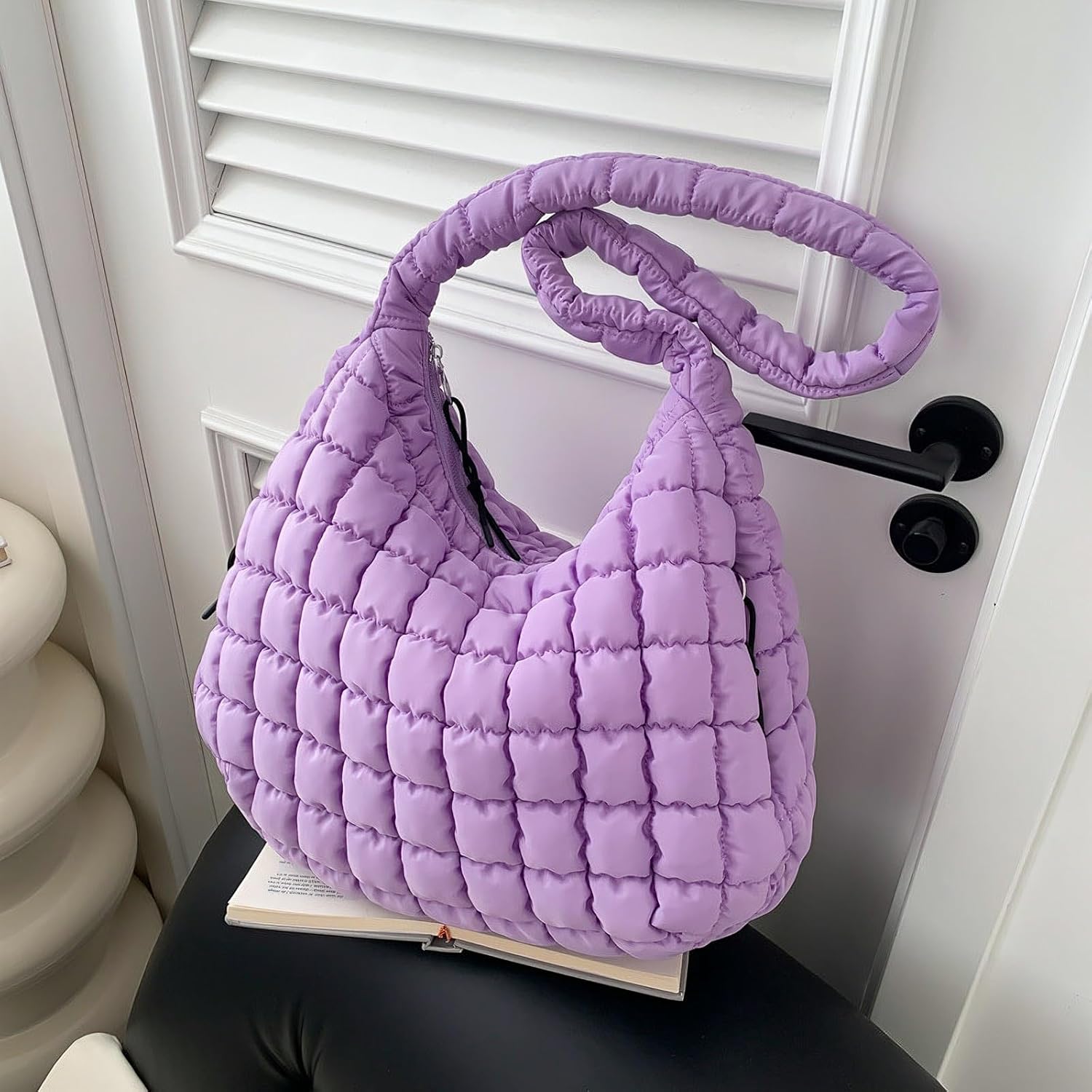 Quilted Tote Bag for Women Large Puffer Carryall Bag Lightweight Puffy Padding Hobo Shoulder Bag Crossbody Ladies Purse
