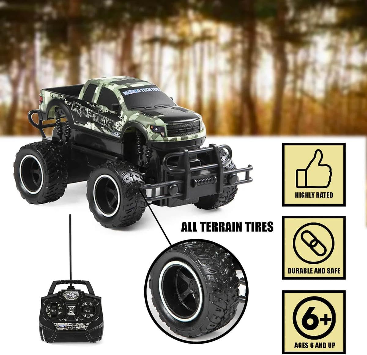 World Tech Toys Digital Camo 1:24 Licensed Ford F-150 SVT Raptor RC Truck, Camo, 7.5 x 4.75 x 4