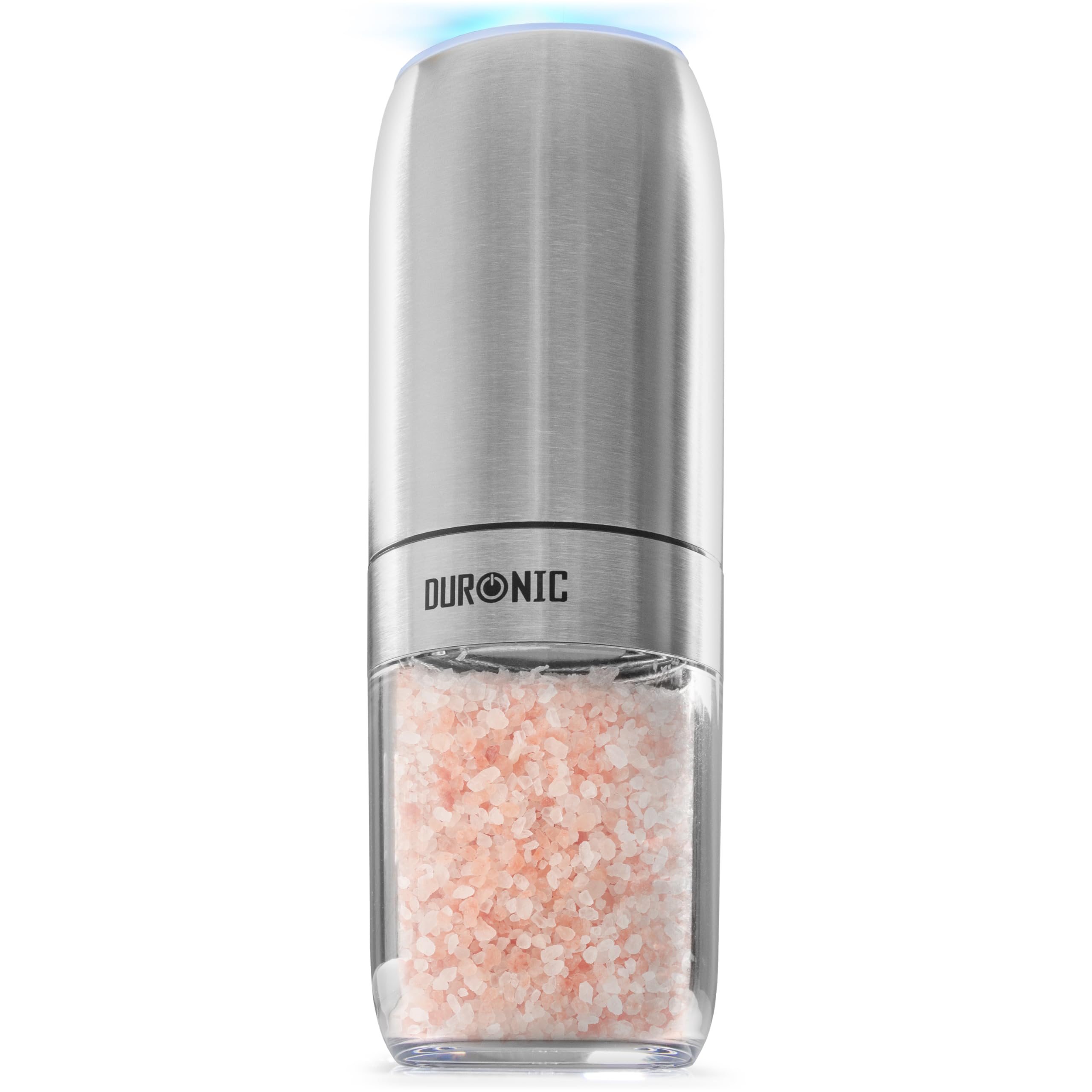 Duronic EMB1 Electric Salt and Pepper Grinder 25W Automatic Gravity Salt Shaker Battery Powered Pepper Mills, One Handed Spice Grinder Combined Mill with LED Light, Adjustable Coarseness