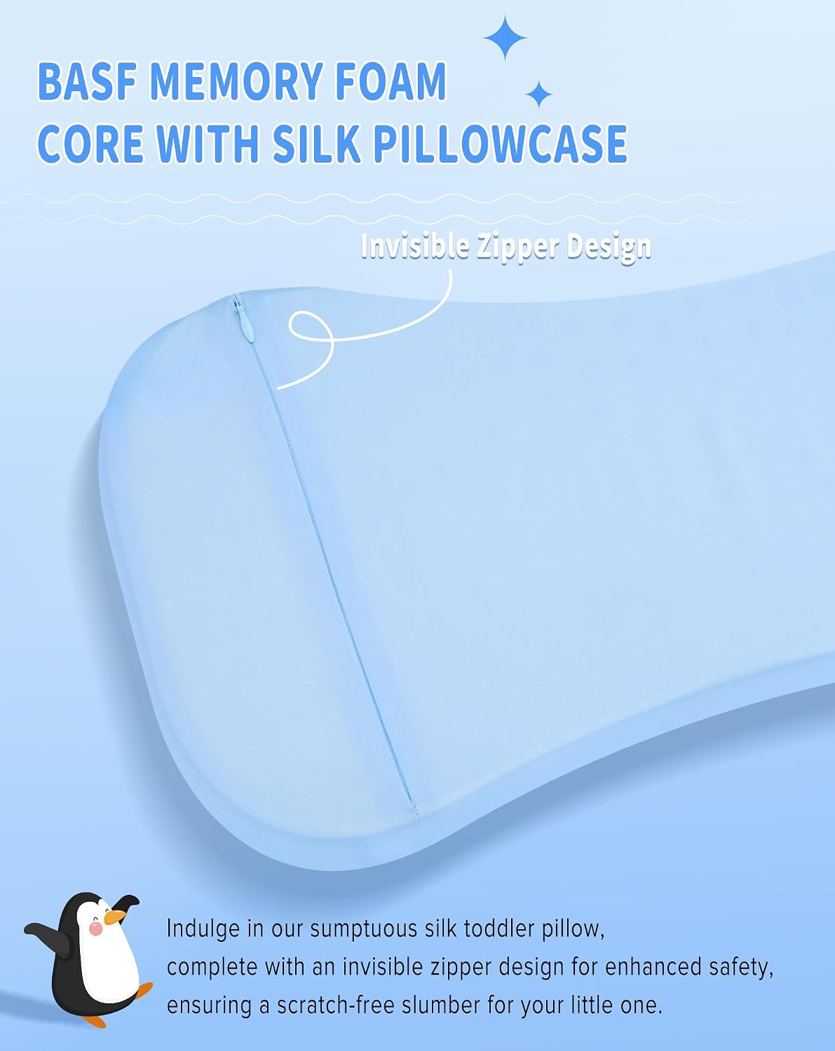 Little Bo Baby Toddler Pillow, Cotton Toddler Pillow BASF Memory Foam Core Pillow - Ventilated & Height Adjustable - 1 Pack Toddler Size (Silk, 1)