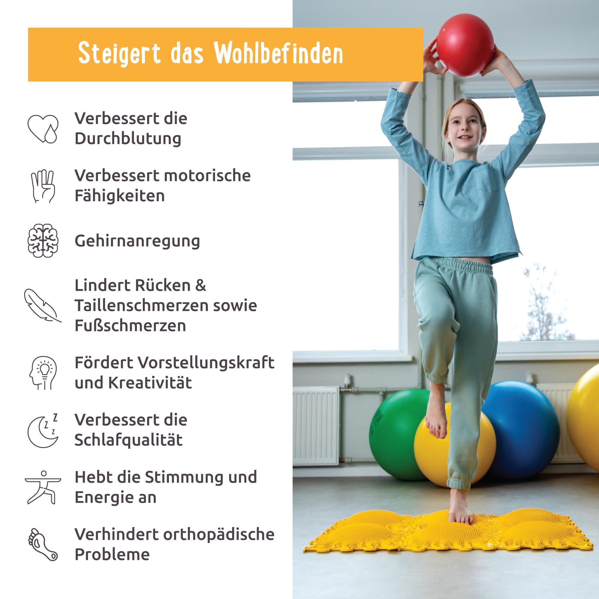 ORTOTO Einzelne sensorische Massagematte, Puzzlematte, orthopädisch, manuelle Massagematte (Shining Sun, Milchig-weiß)