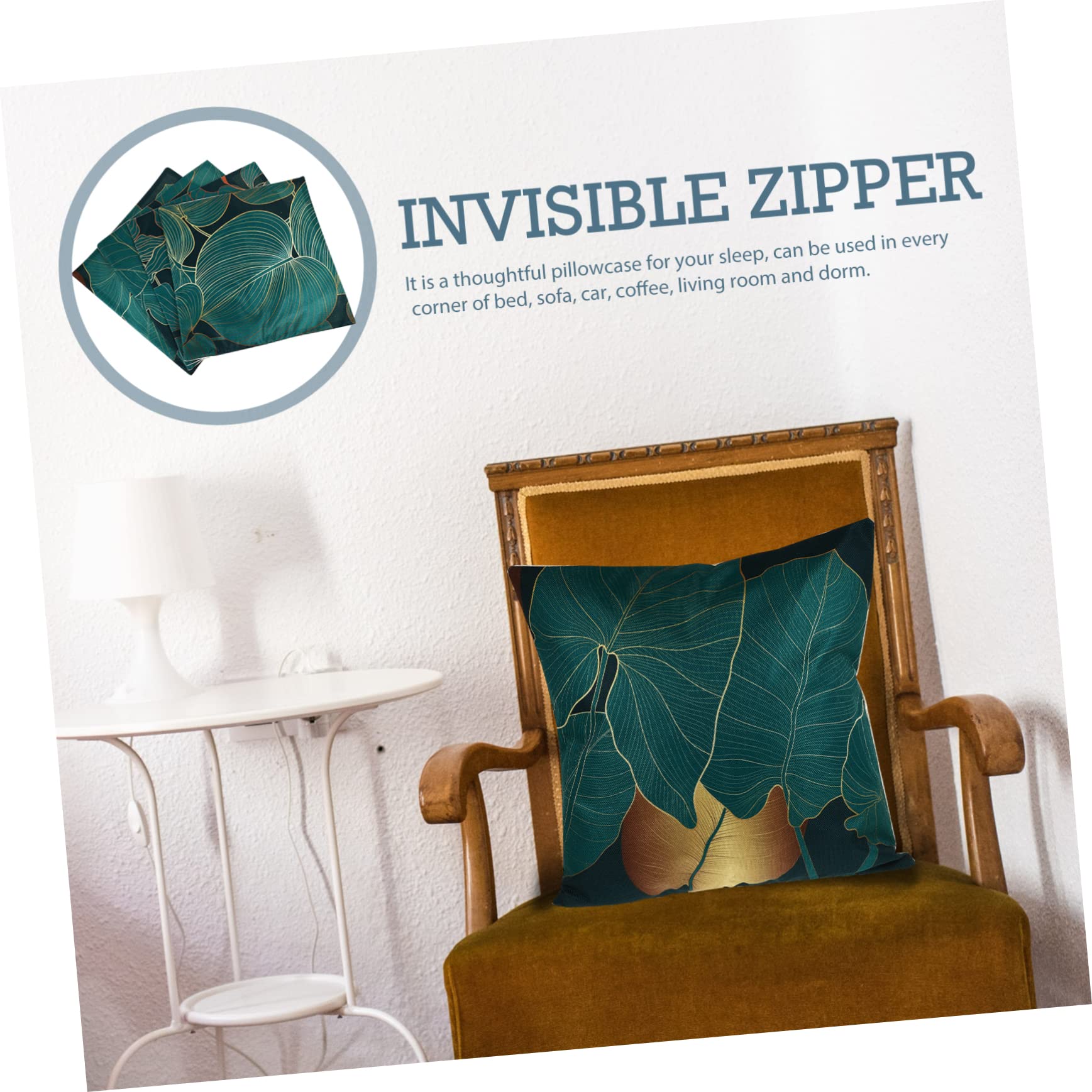 Cabilock Federe Cuscini Decorativi Foglia Verde in Lino 4 Pezzi | Divano e Auto, Coperture Comode, Stile Casual Chic, Formato Coordinato per Interni Salotto