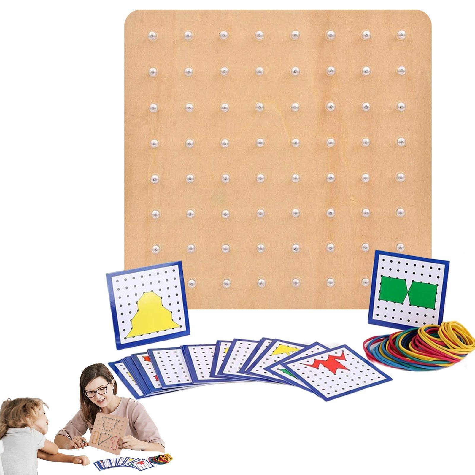 Geo Boards For Classroom, Math Shapes For Boys, Pattern Cards And Rubber Bands Create Figures Shape STEM Puzzle Matrix Brain Teaser For Children