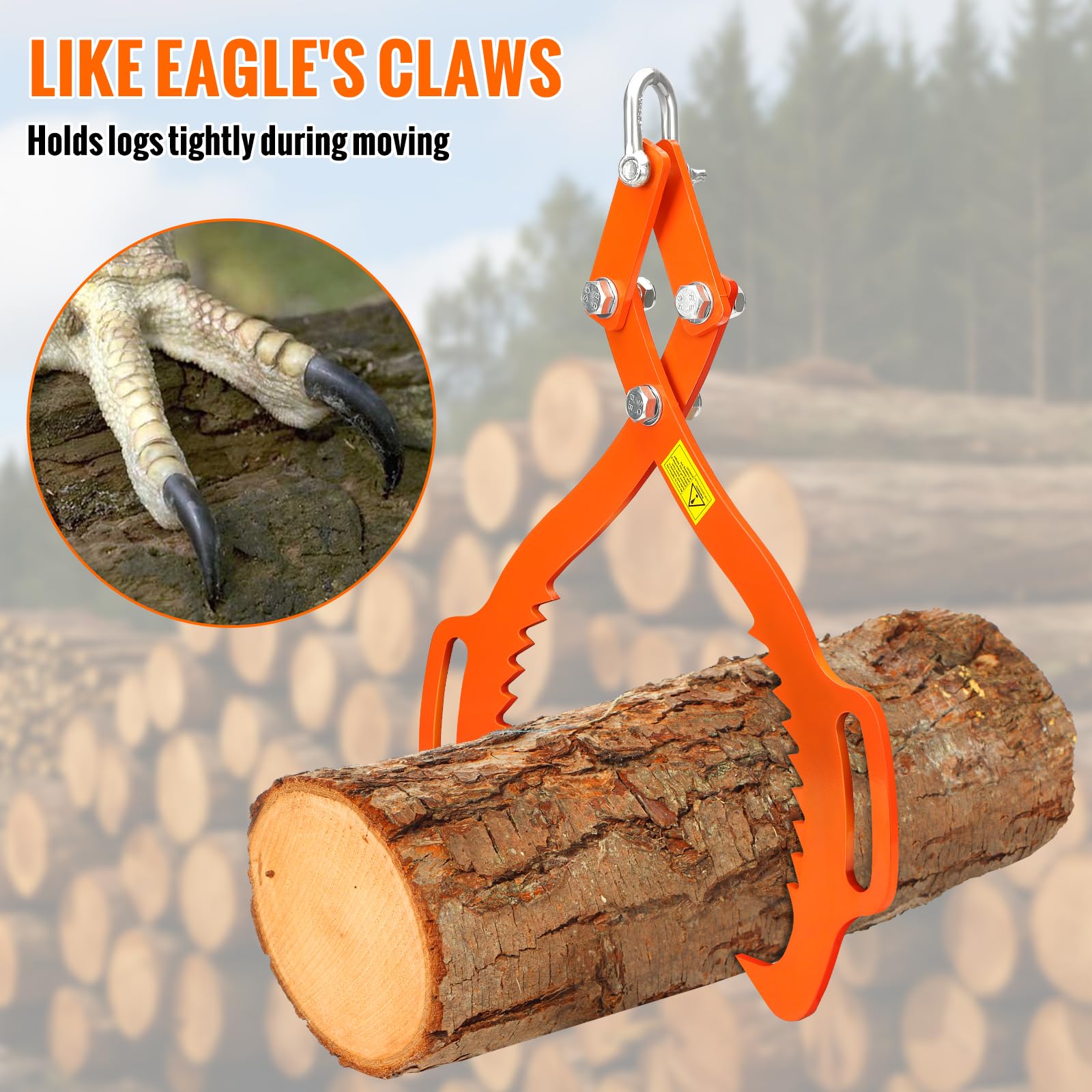 21" Pinza per Tronchi di Legno, Pinza Forestale per Tronchi a 700 kg con Presa Morbida per la Raccolta di Legna da Ardere, il Sollevamento di Ceppi e Legname
