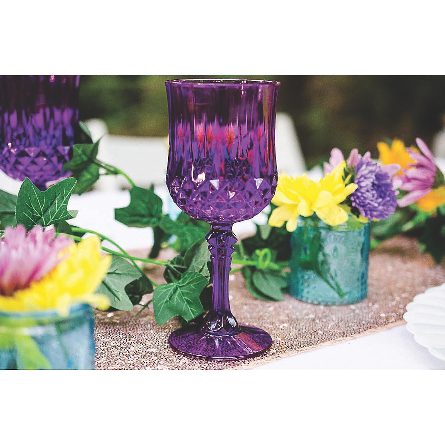 Amazon.com: Fun Express 12 Pieces Plastic Patterned Wine Glasses, Holds 8  oz, Reusable Drinkware for Wedding Party Supplies, Purple : Home & Kitchen