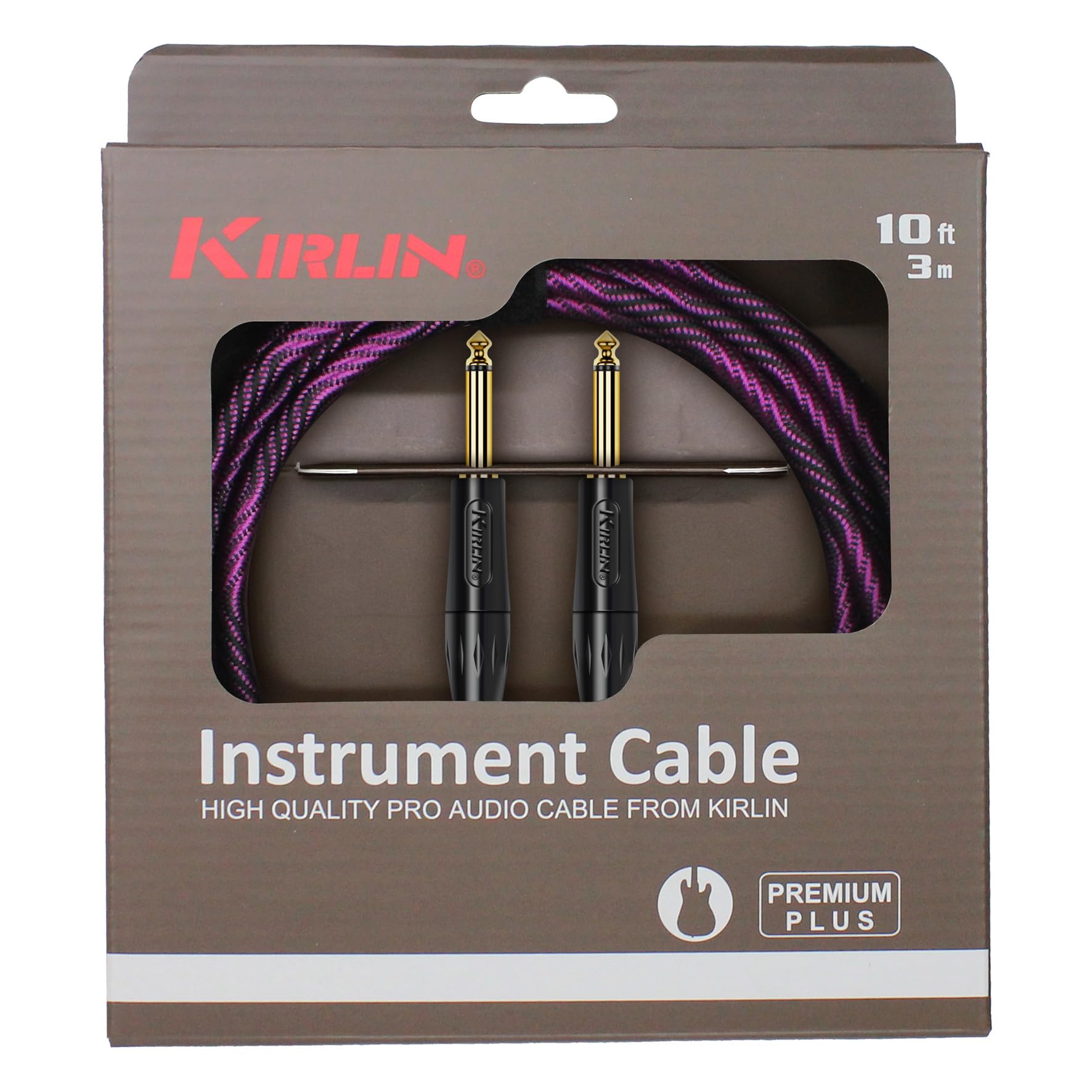KIRLIN Cable IWB - Cable de instrumento, ángulo recto de 1/4 pulgadas a recto, onda negra y púrpura, 10 pies (IWB-202 BFGL-10/WBP)