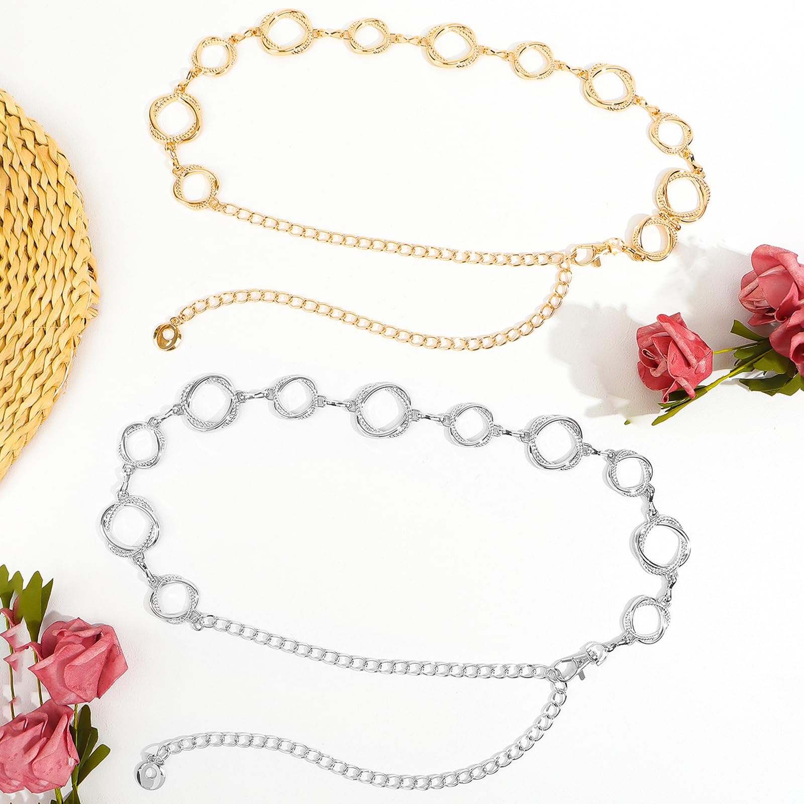 LIMHOO Cinturones de cadena para mujer, cadena de cintura de metal, color dorado y plateado, cinturón de eslabones para vestir y jeans