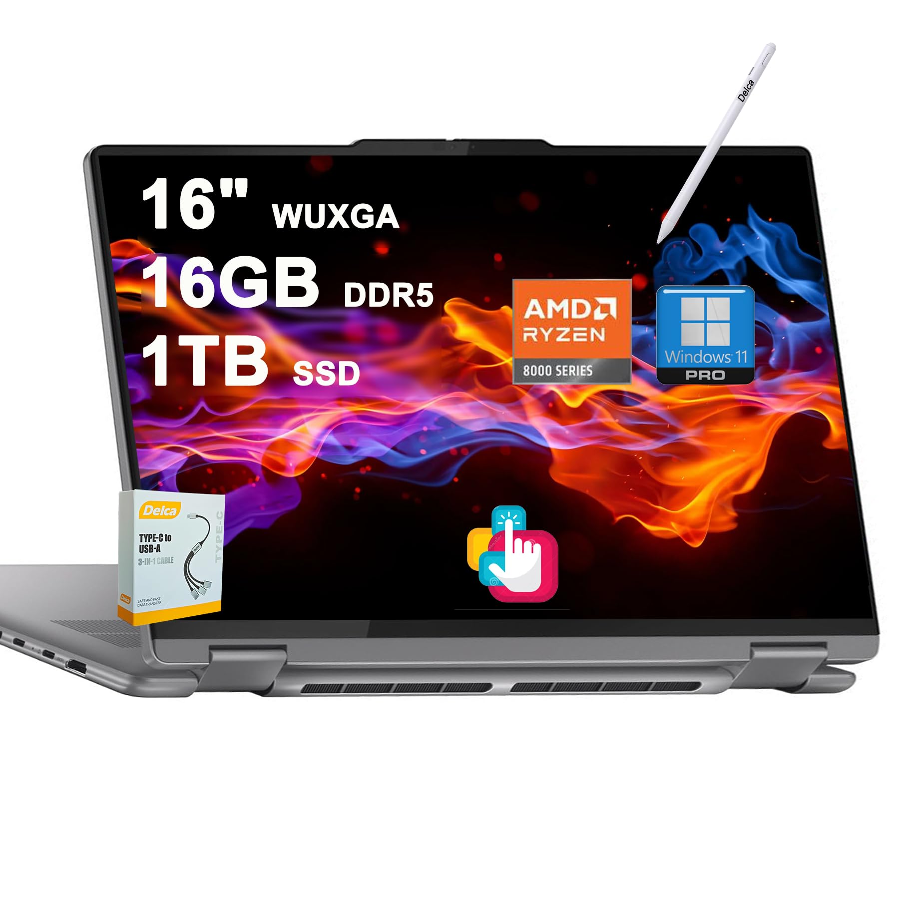 Lenovo Yoga 7 2-in-1 AI PC Laptop | 16" WUXGA Touch | AMD Zen4 8-core Ryzen 7 8840HS (>i7-12700H) | 16GB DDR5 1TB SSD | Backlit Fingerprint