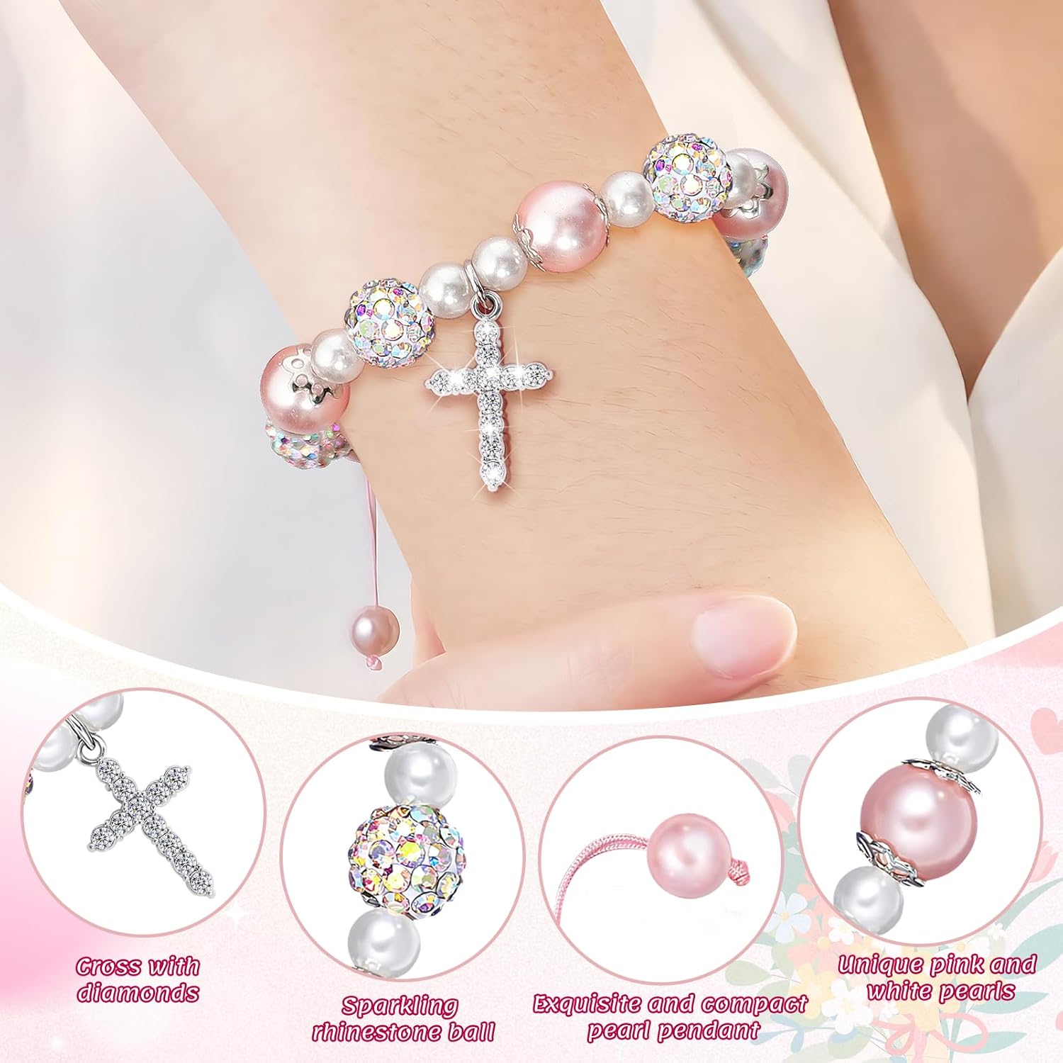 Kaluofan First Communion Gifts, Handmade Inspirational Cross Bracelet with Blessing Card, Baptism Confirmation Gifts Birthday Bracelet - Image 3