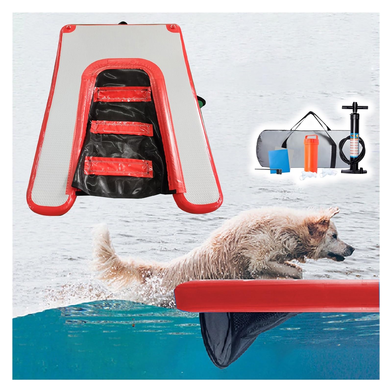 rampa de agua para perros Rampas de piscina para perros de hasta 60 kg, reutilizables Rampa de salida de piscina para perros Pontón inflable para muelle, para piscinas Barcos Mar Lago, Portátil Antide