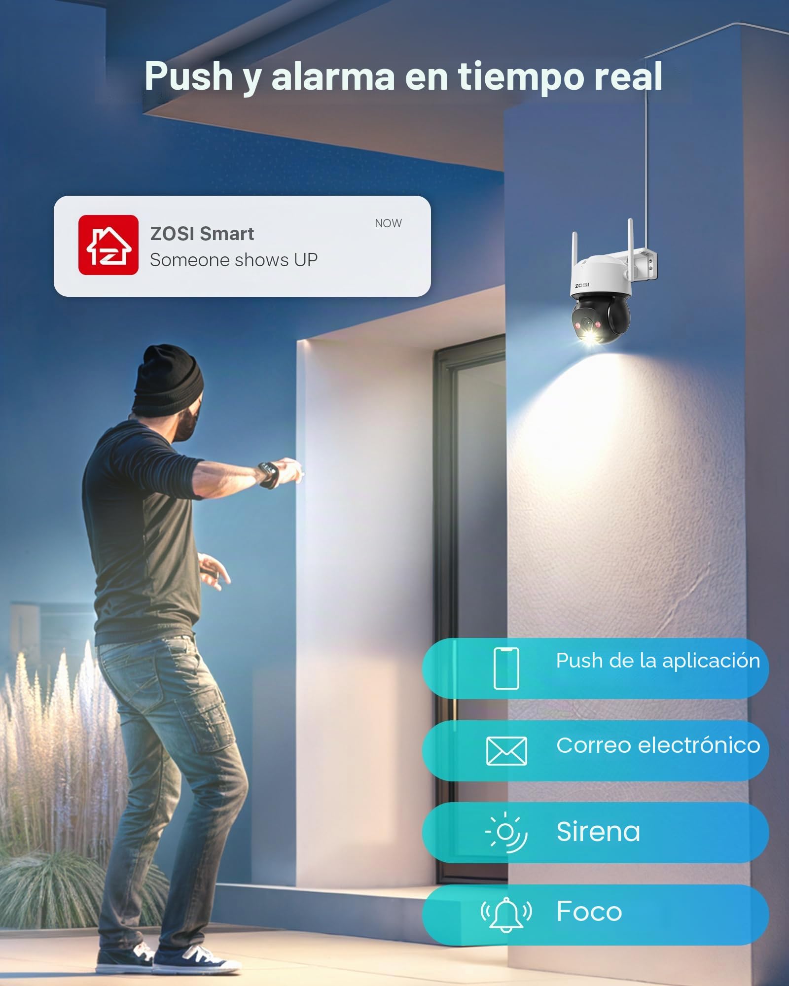 ZOSI 2 cámaras de vigilancia PTZ para Exteriores, WiFi, detección de Personas/vehículos, Seguimiento automático, Audio bidireccional, C290