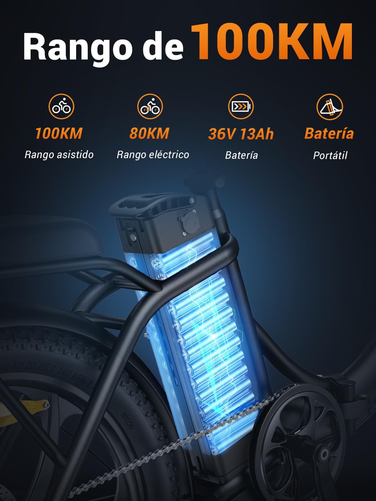 HillMiles MilePort 1 Bici Eléctrica para Adultos, 250W Bicicleta Eléctrica Plegable con 36V 13AH Batería Extraíble, Velocidad 25KM/H y Alcance 100KM, 20“ * 3.0” Fat Tyre E-Bikes para Viajeros Urbanos