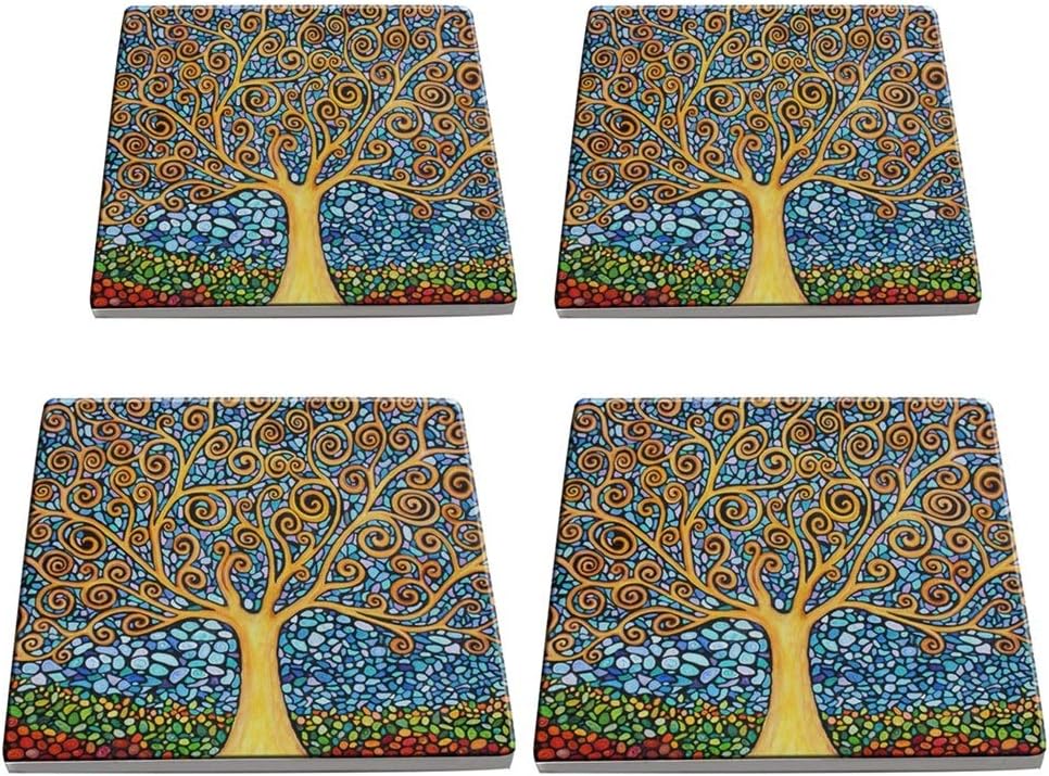 Beverage Coaster - Custom Fashion Personalized Exquisite Ceramic Coasters with Cork Liner,4 Pieces Sets (The Tree of Life Art)