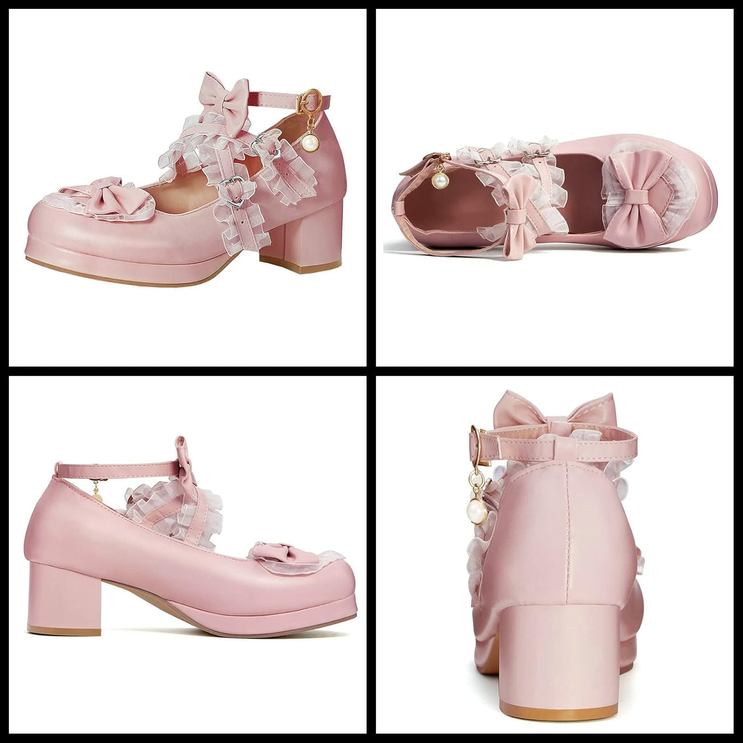 Women Cute Lolita Shoes Platform Mary Janes Kawaii Strappy Ankle Strap Sweet Pumps Lace Cross Tied Dress Pumps - Image 5