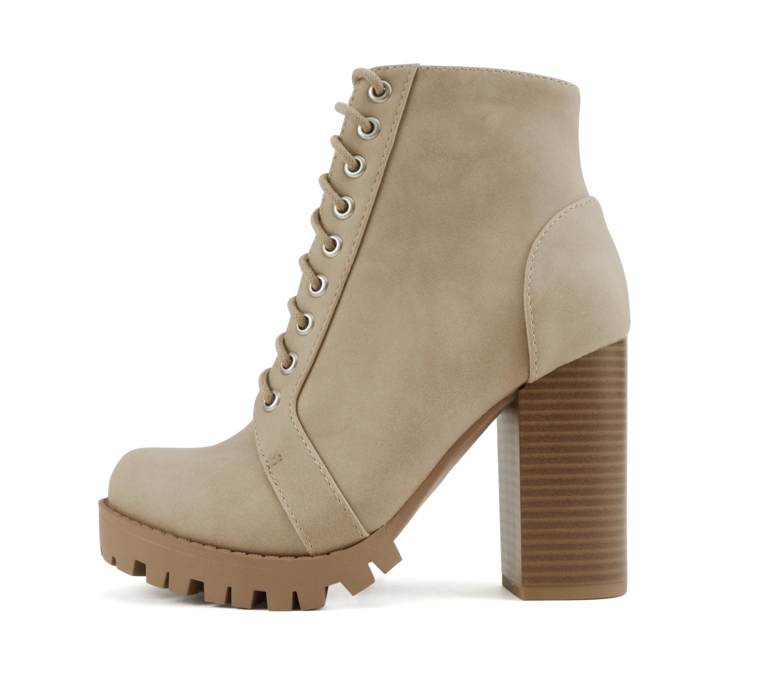 Soda Chalet Fashion Lace up Military Inspired Ankle Boot with Stacked Heel and Side Zipper
