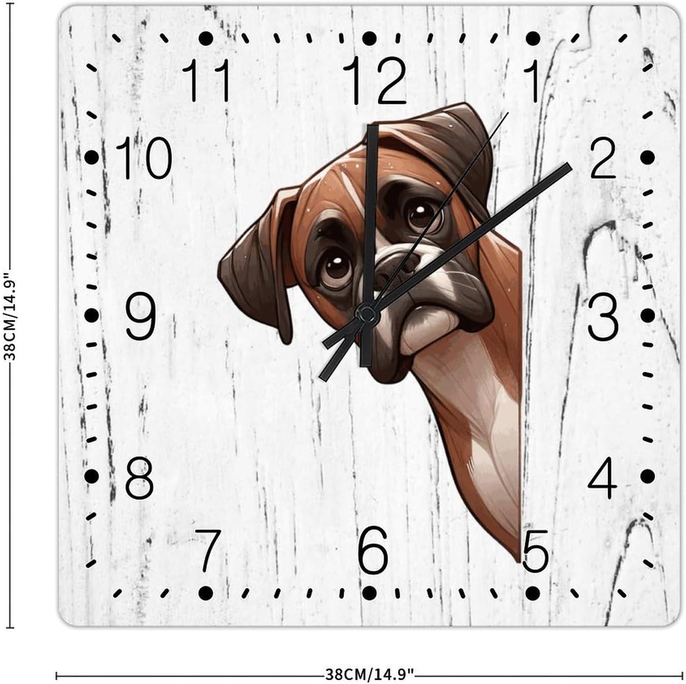 Wall Clocks Boxer Wall Clock Boxer Dog Peeking ASquare Corner Wall Clocks Non-Ticking Battery Operated Square Clock Pet Owner Gift Clocks for Living Room 15x15in