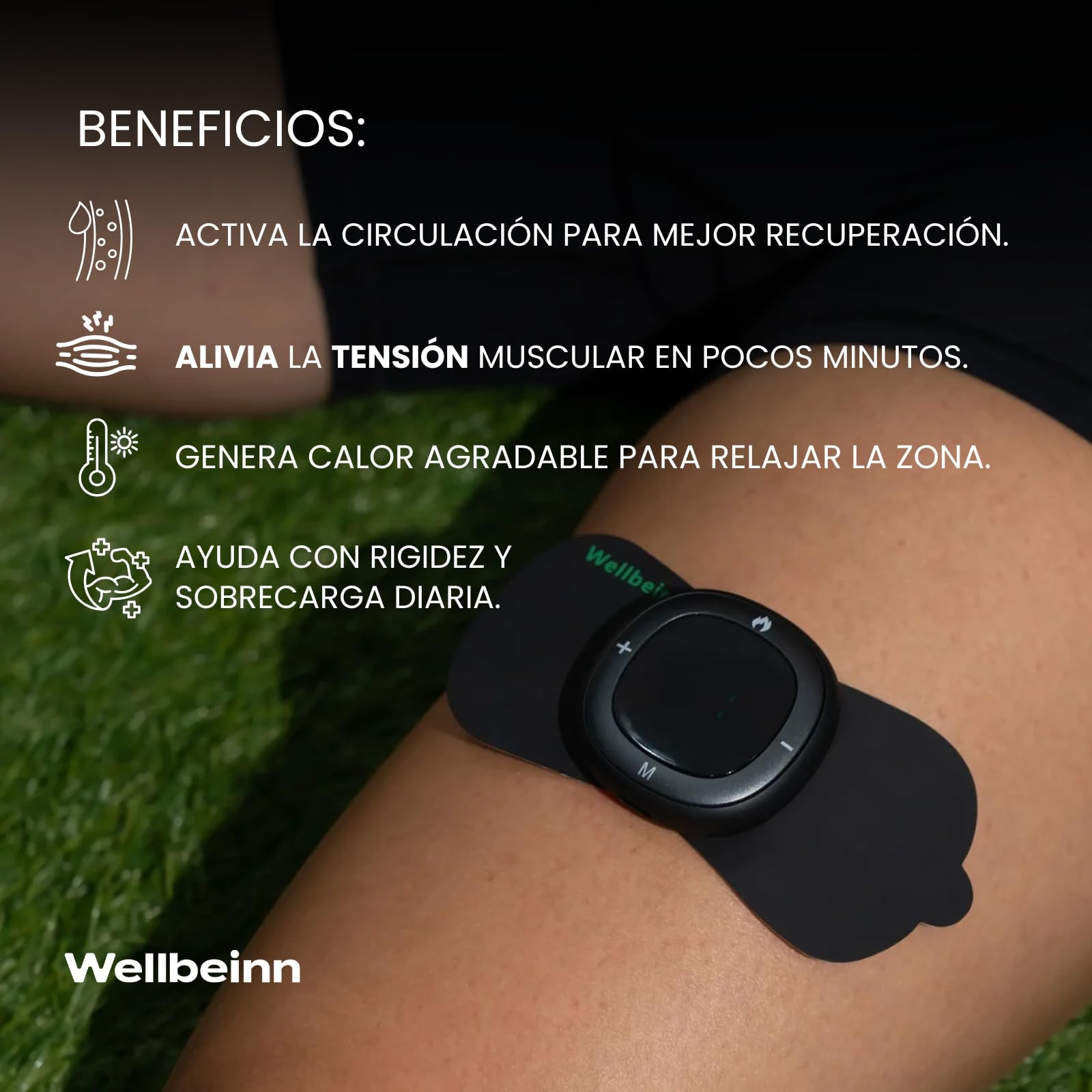 WELLBEINN Electroestimulador Muscular EMS con Calor | TENS Masajeador Recargable USB-C | 8 Modos y Intensidad Ajustable | Mando Remoto y Pantalla | Alivio Muscular Cuello, Espalda y Lumbar