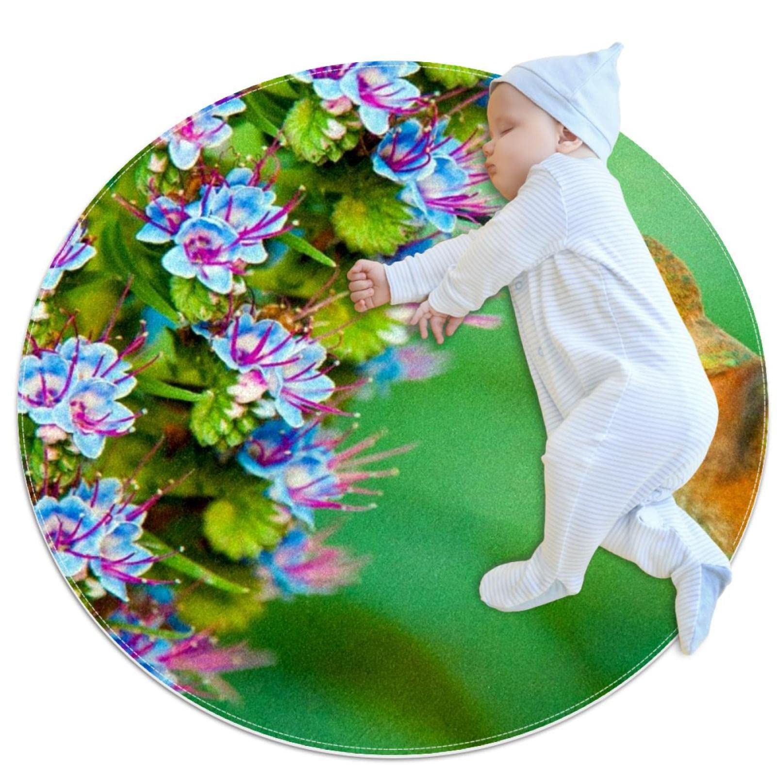 Tapis de jeu pour enfants rond 80x80cm aux motifs d'animaux colorés JDEZ