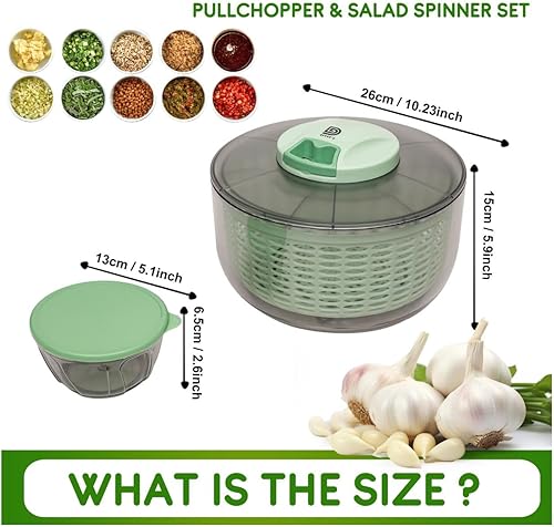 Miniatura 2 de Ensaladera manual con picador de verduras 6 L lechuga, triturador de verduras con cordón de tracción, incluye picador de 0,4 L, diseño compacto para