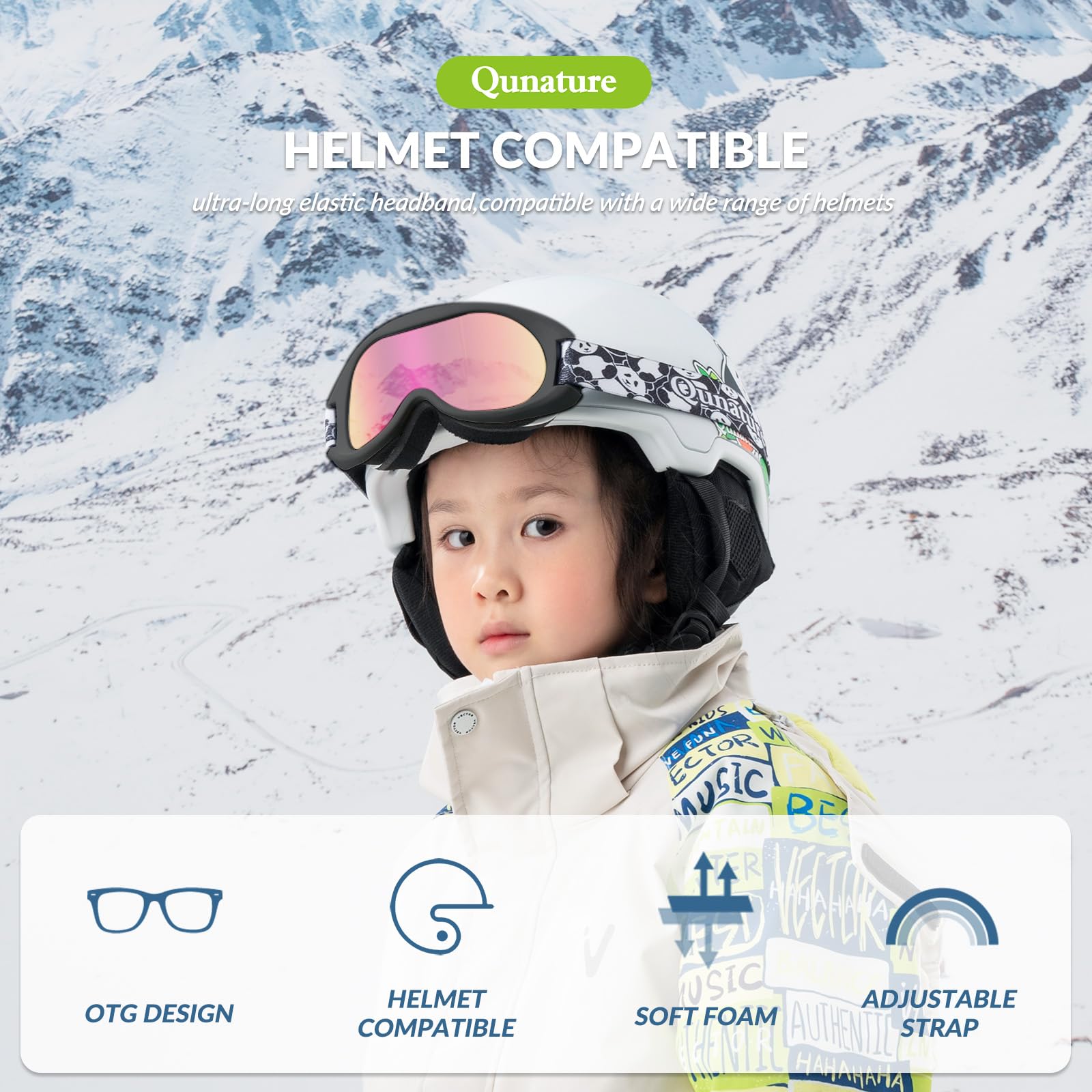 Qunature Kids Ski Goggles OTG Snow Goggles with Spherical Dual Lens UV400 Panda Design Ski Glasses Anti-Fog Children Snowboard Goggles Skiing Skating Snowmobiles - Image 4
