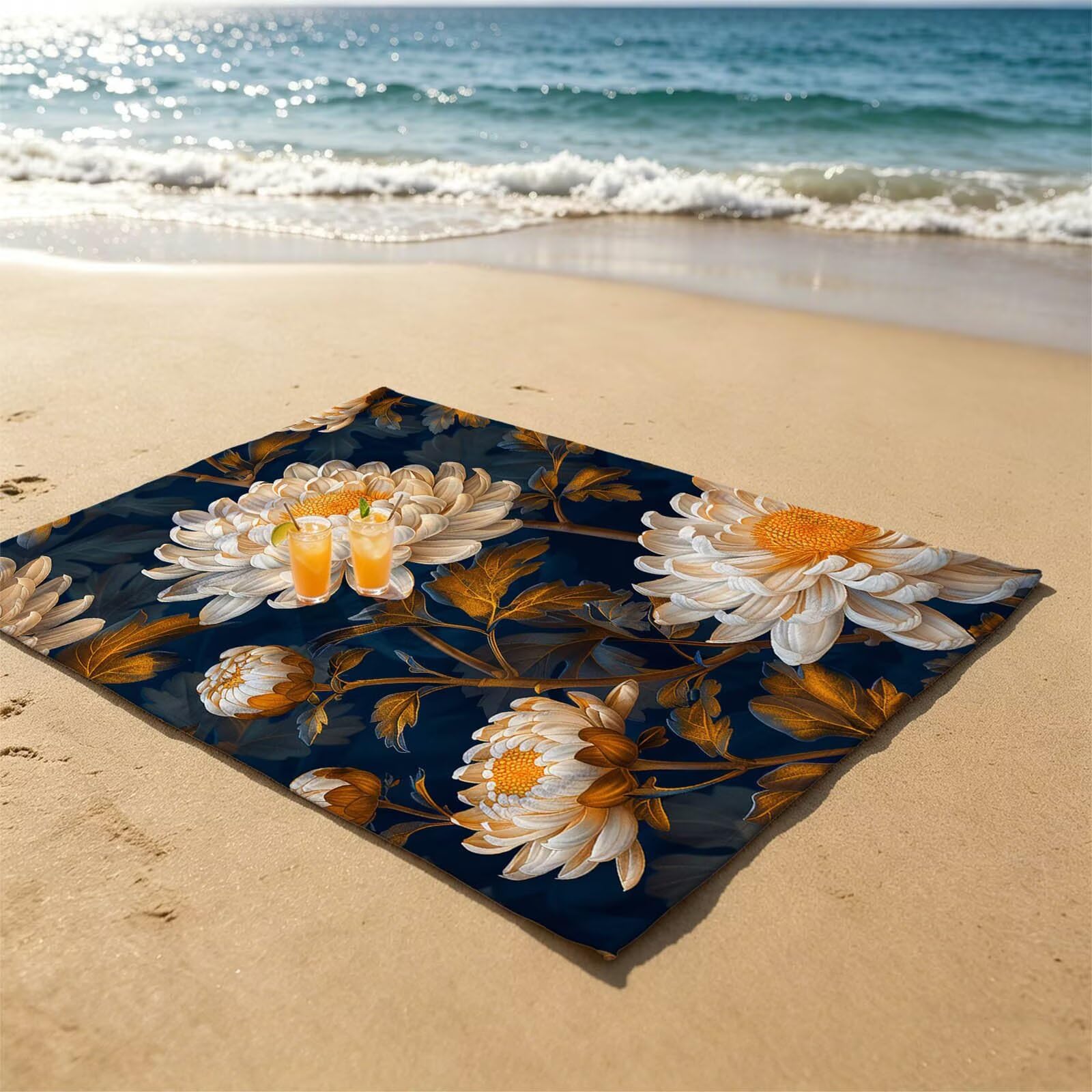 Flor Toalla Playa 220 x 160 Resistente a la Arena Secado rápido Ligero, Toalla Playa Grande 160x220cm Suave Cómodo como Gym Yoga Sauna Toallas Baño Grandes Exterior Travel Essentials Blanco XTLS-2165