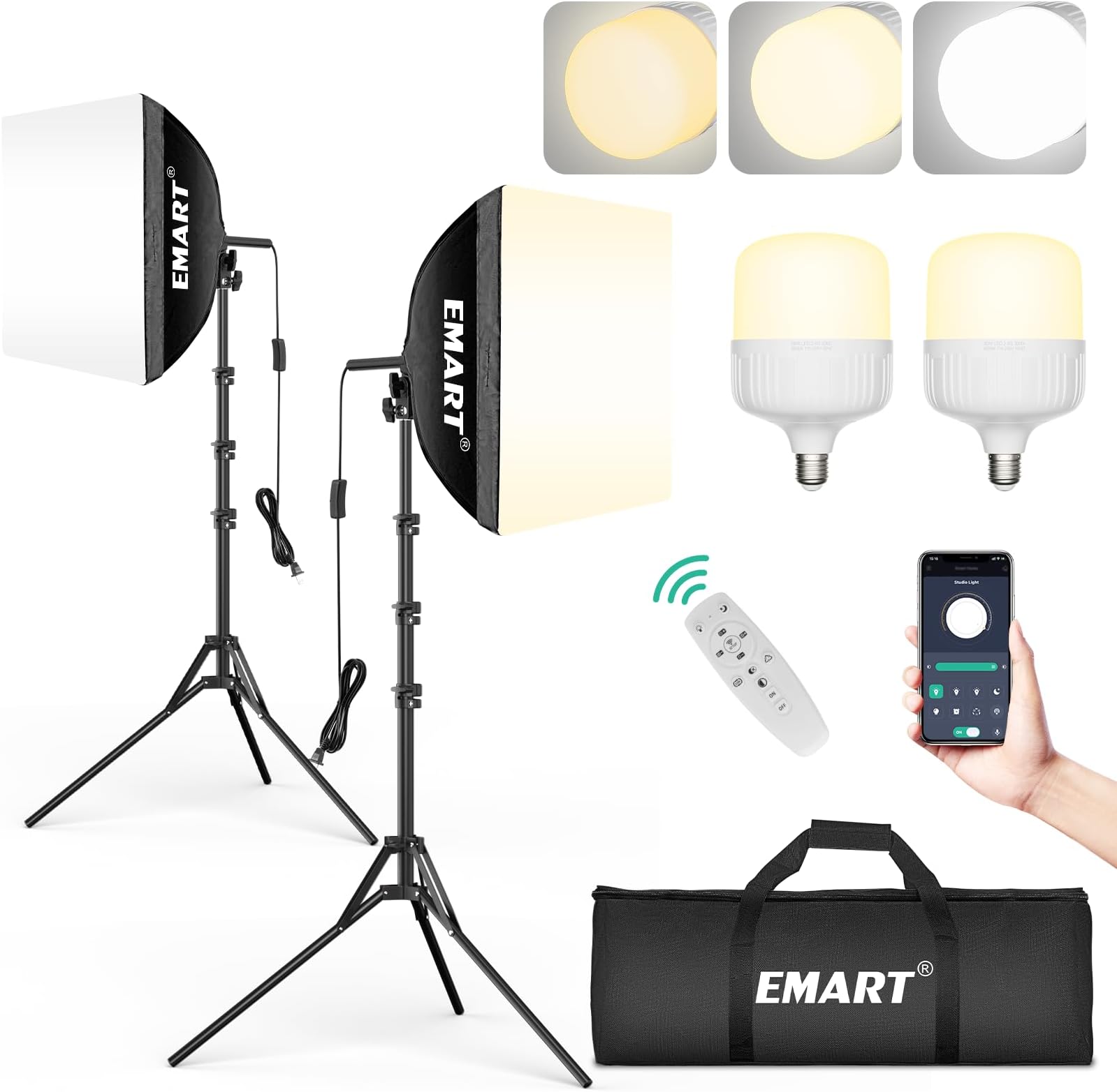 Softbox Photography Lighting Kit, 16"x16" Pull Soft Box, 50W 3000K-6000K LED Bulb with Remote/APP Control, Professional Photoshoot Equipment for Studio Lights, Portrait, Video Recording(2 Pack)