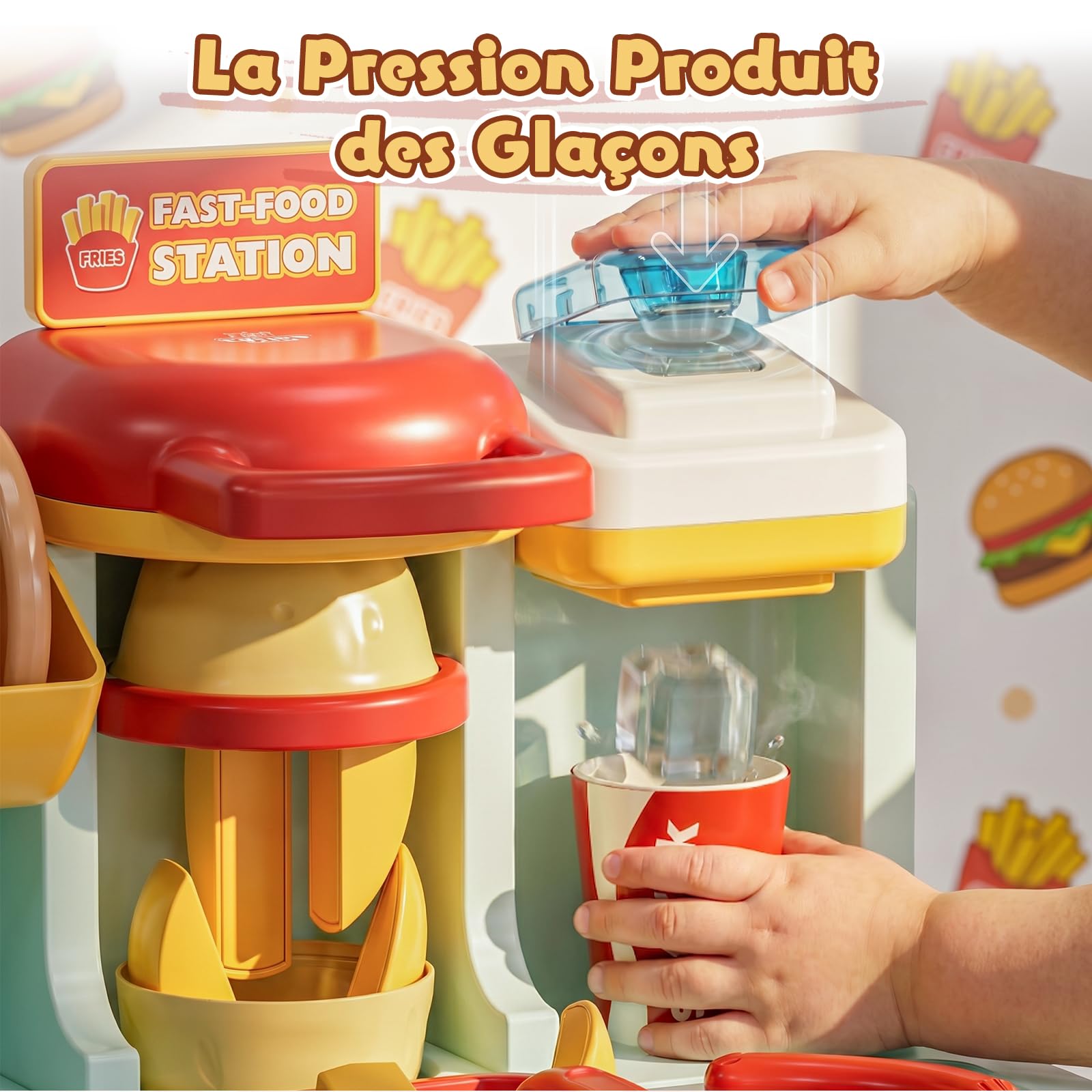 Lehoo Castle Accessoire Cuisine Enfant avec Hamburger, Dinette 3 Ans, Jouet Alimentaire Montessori 3+Ans, Cadeau Parfait pour Noël et Fête